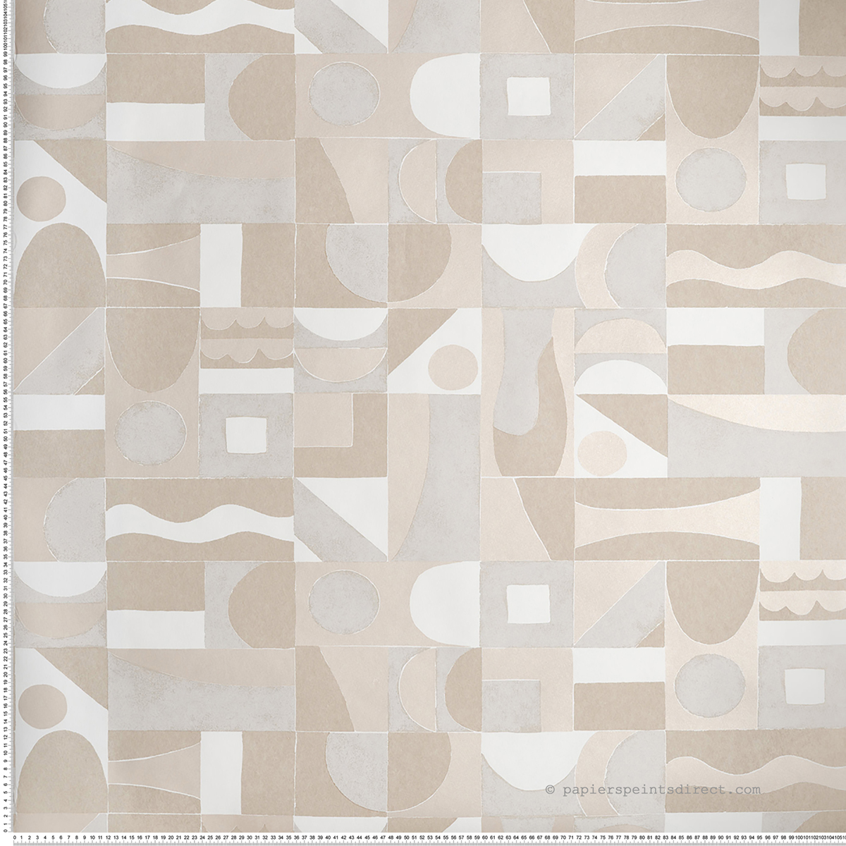 Papier peint Géométrique Ethnique Gourna beige travertin nacré - Bord Du Nil de Casamance | Réf. CAS-76182752