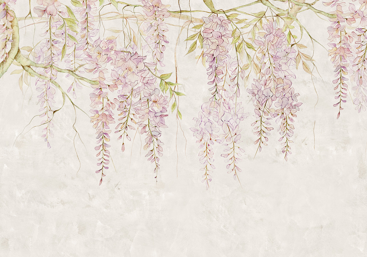Papier peint fleuri panoramique Wisteria - Papier peint Komar RAW