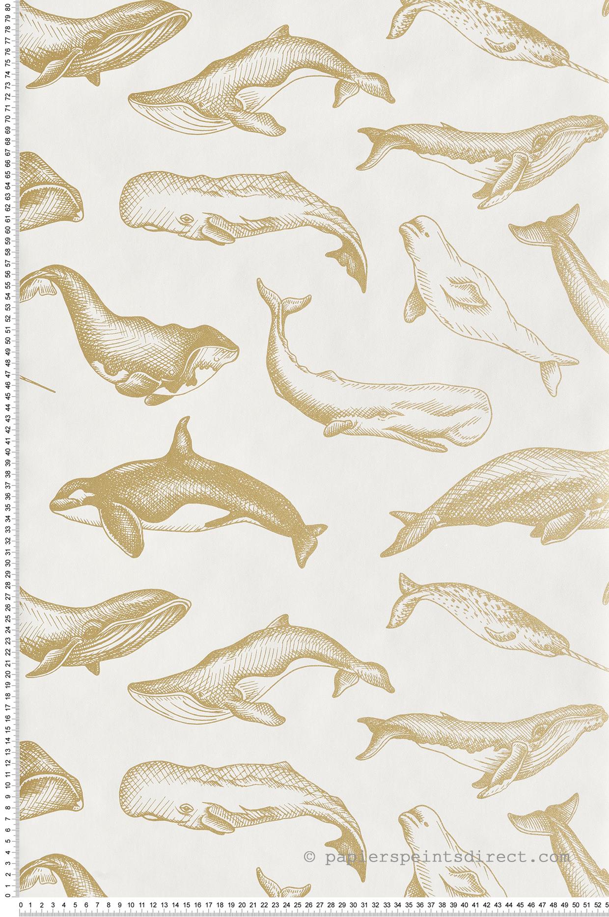Papier peint Baleine Whale Done blanc et doré - Sea You Soon de Casélio | Réf. SYO102790266