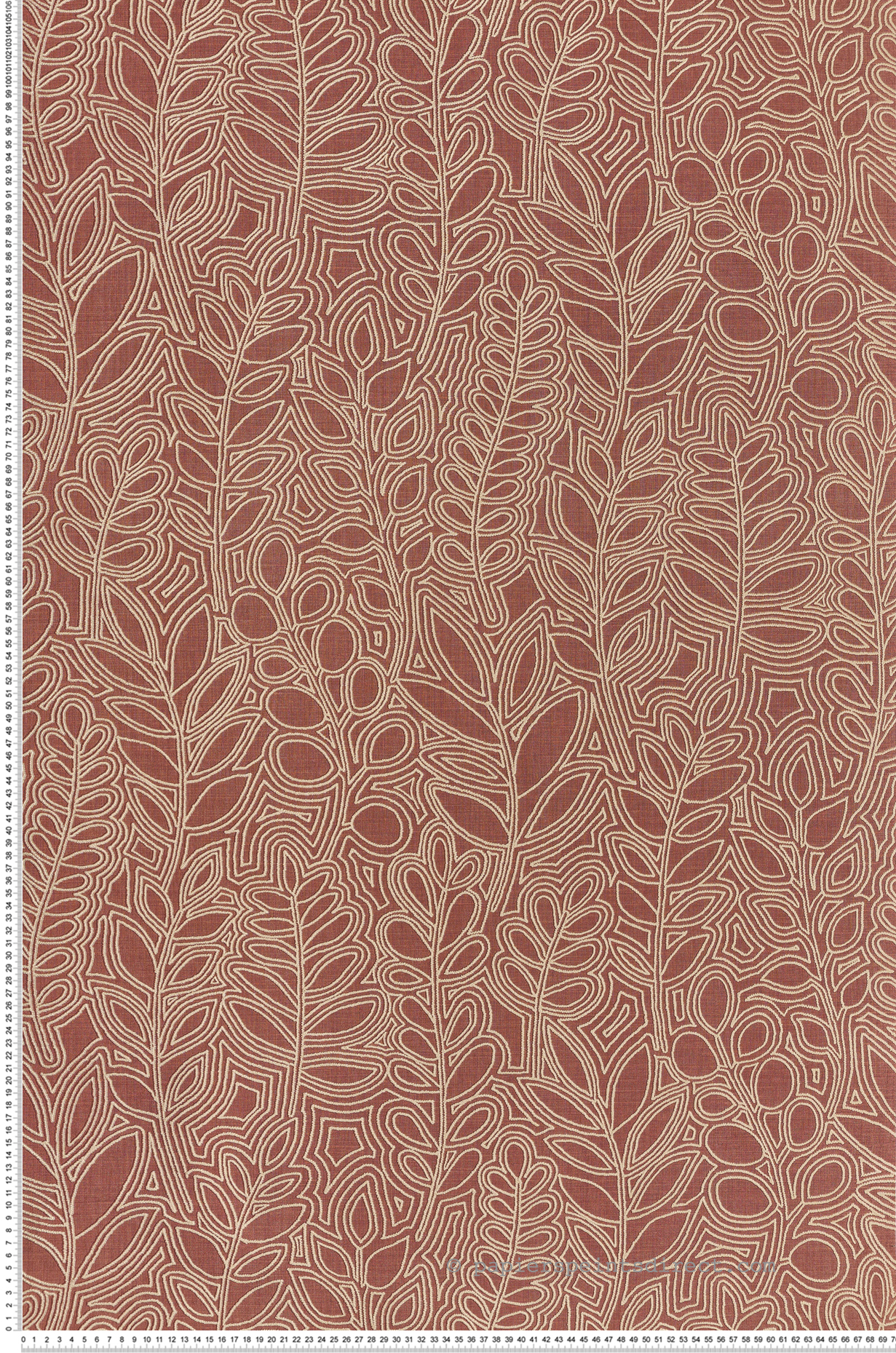 Papier peint Feuille Broderie Astragale terracotta - Palmadora de Casamance | Réf. CAS-76680814