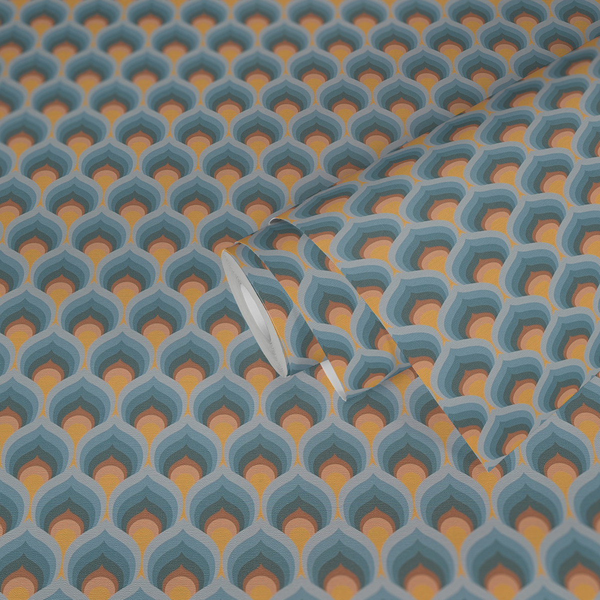 Papier peint Ecailles Vintage bleu jaune - Retro Chic d'A.S. Création | Réf. AS-395383