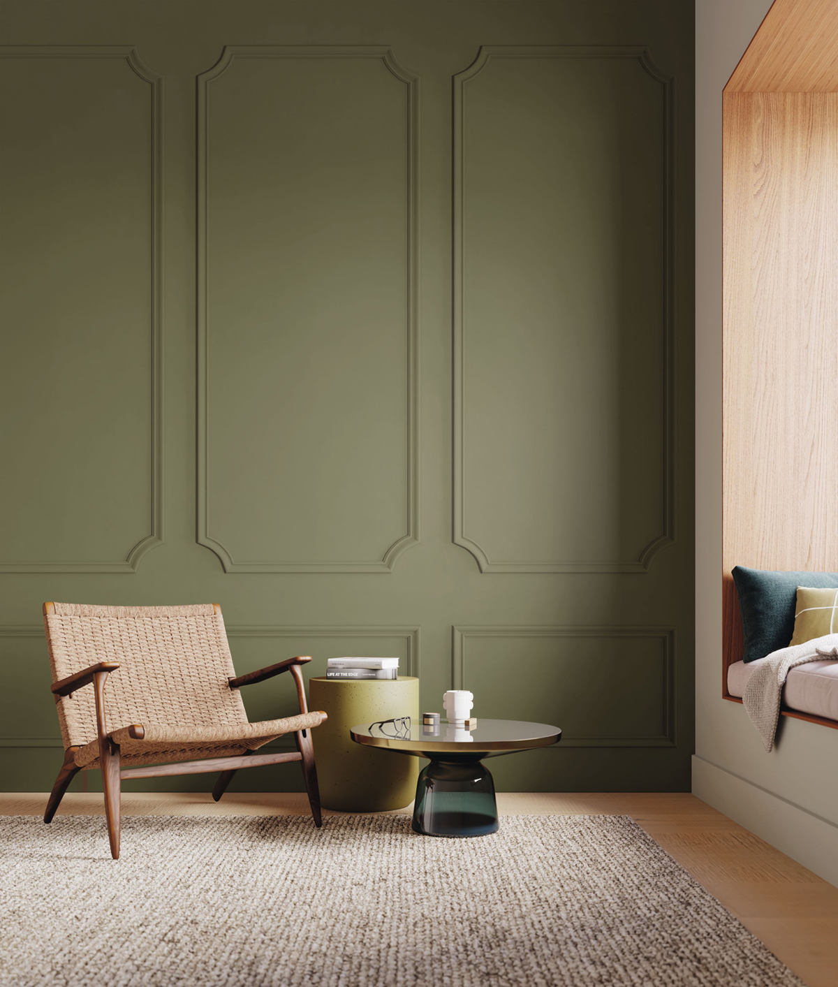 Papier peint panoramique Moulure le Boudoir kaki 90X310 - Moulures & Co de Casadéco | Réf. MOCO201397324