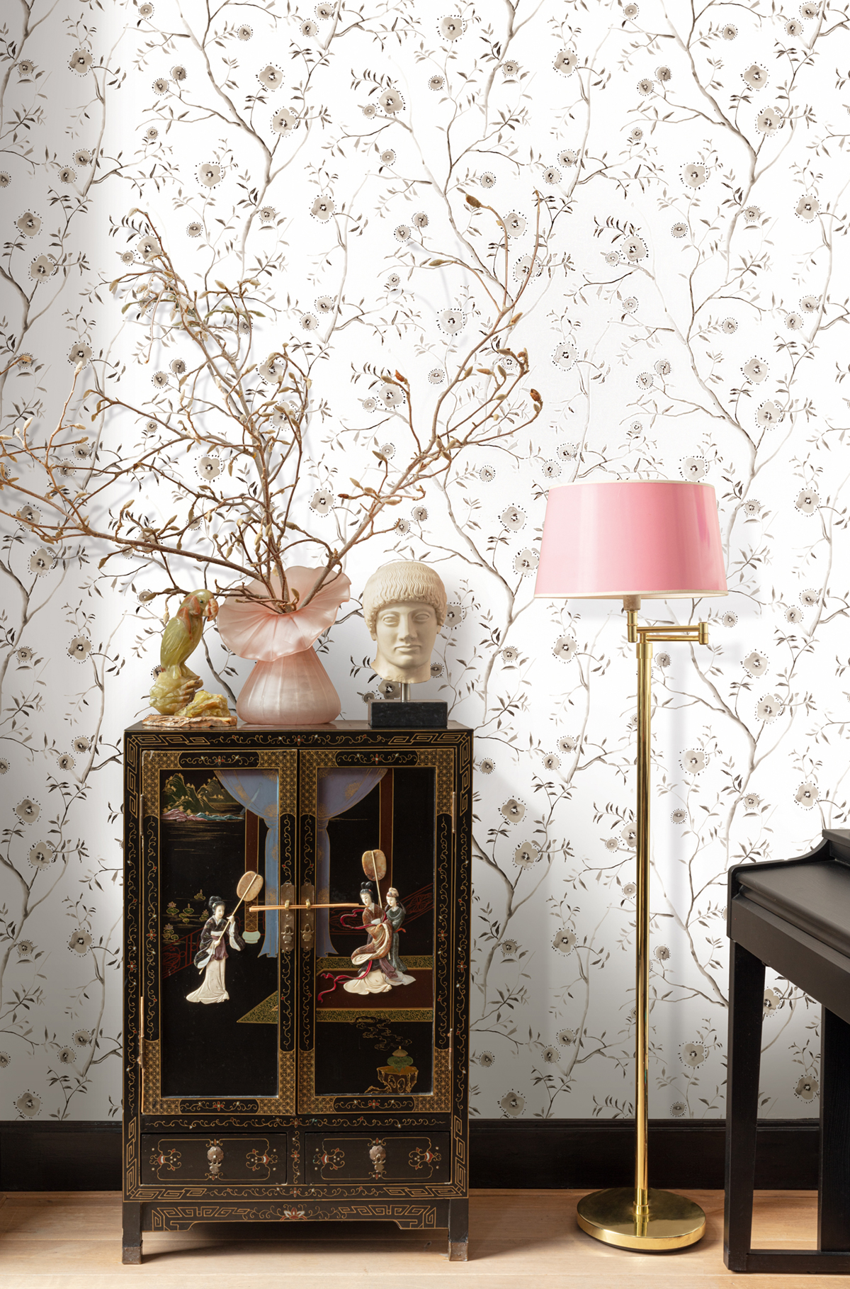 Papier peint Fleurs Japonaises Sari grège métallisé - Summer de Masureel | Réf. MAS-SUM201