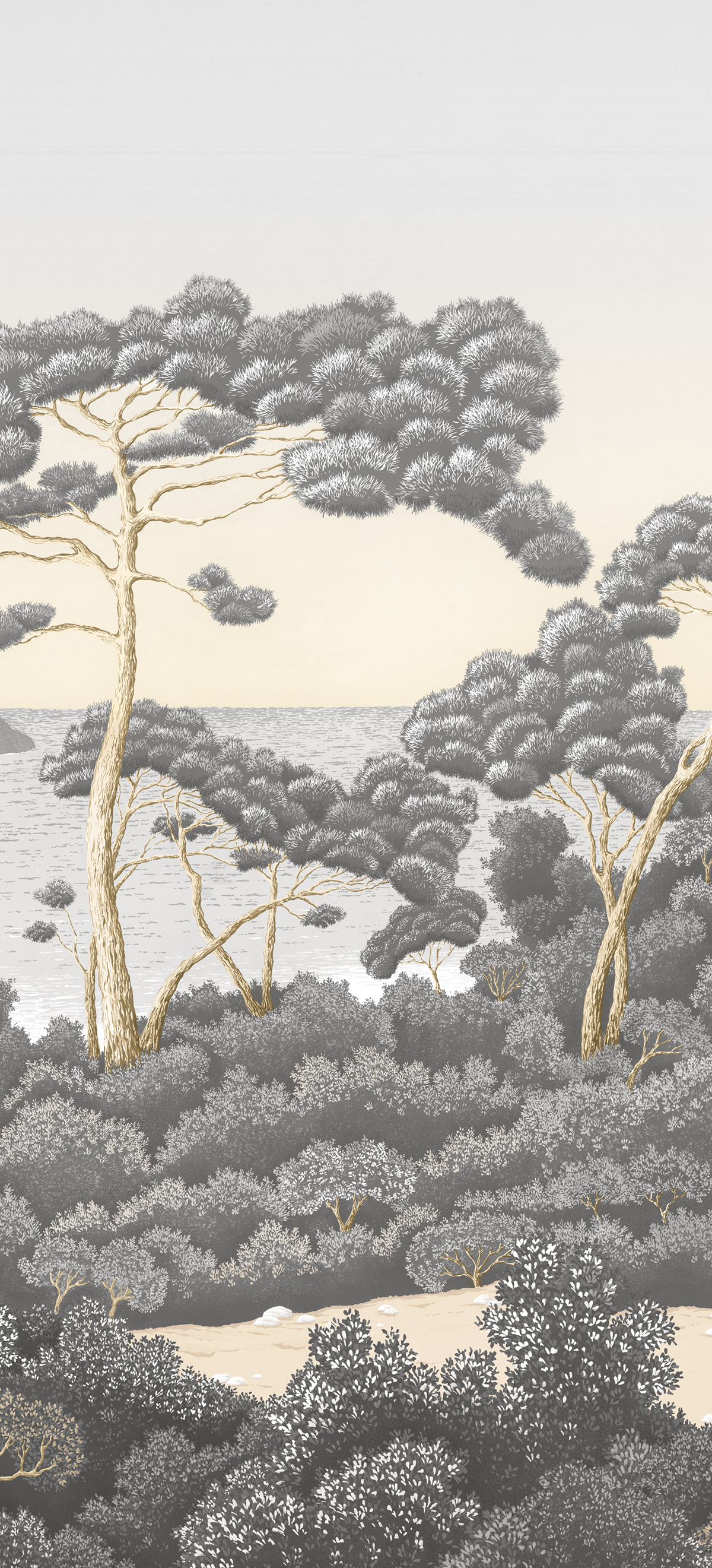 Papier peint panoramique Paysage Marin Port-Cros Gris Doré C - 7/8/9 - Isidore Leroy