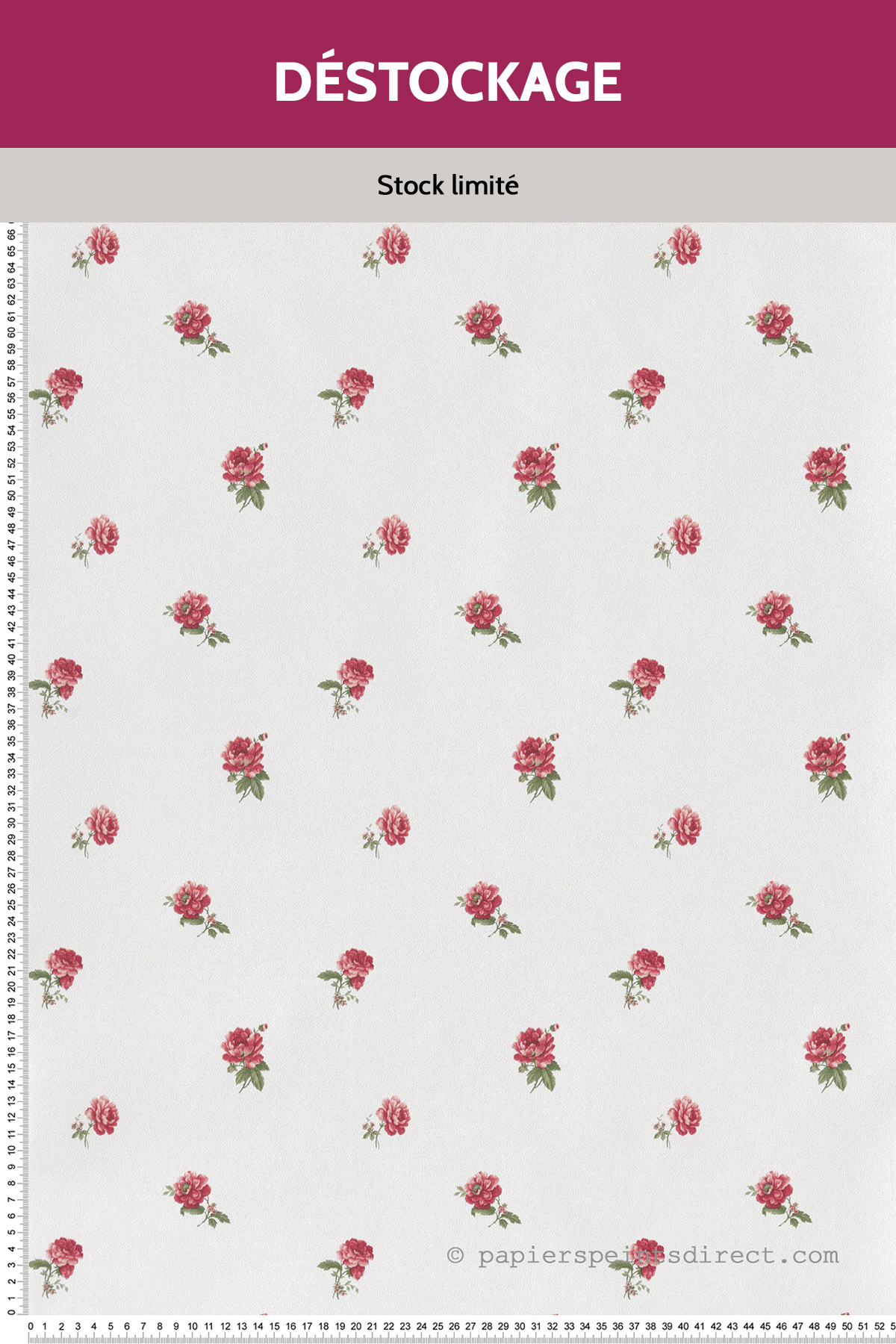 Papier peint Destockage - Fleurs de Rosier Placées rouge - Garden Party de Montecolino