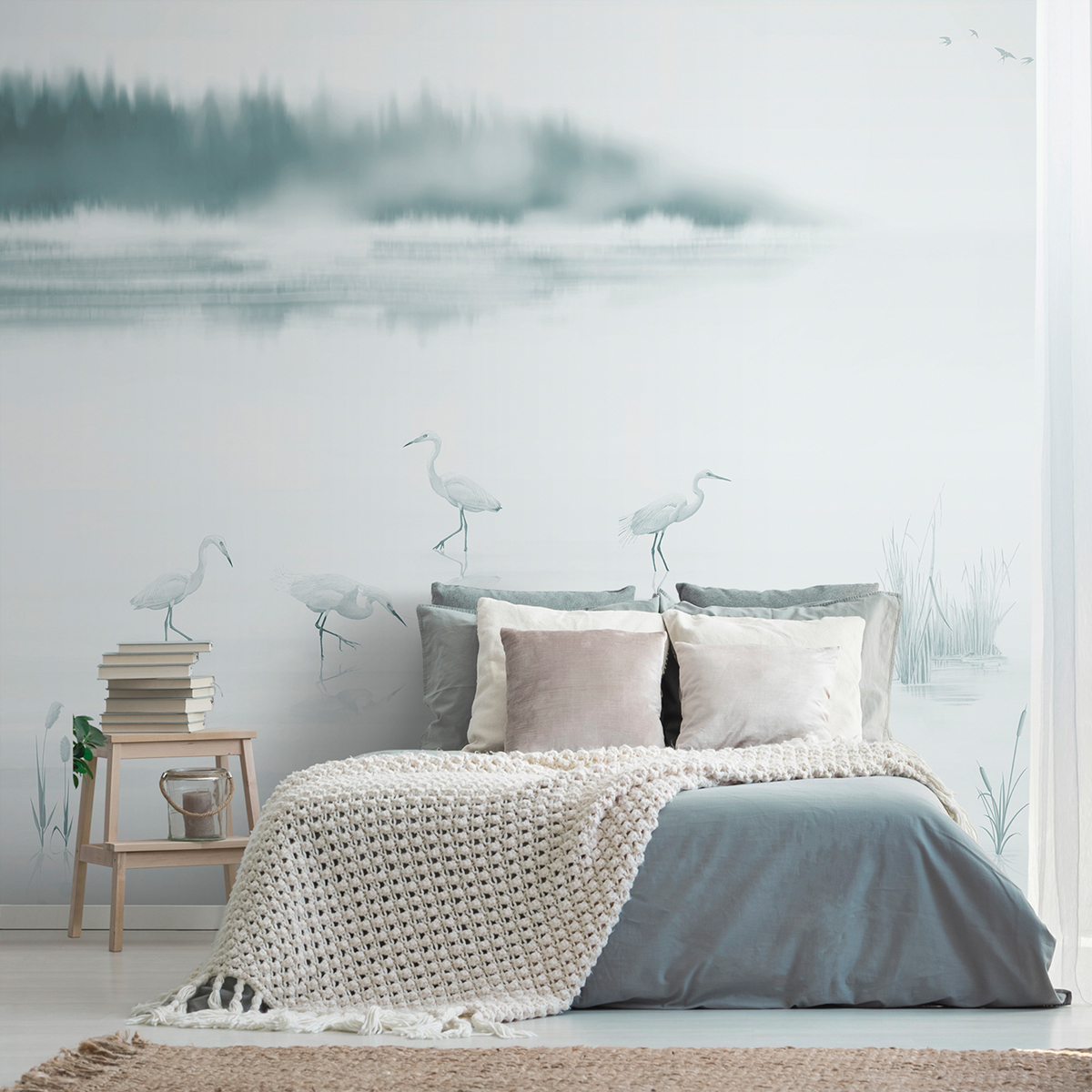Papier peint panoramique Héron Albufera bleuté - Panorama 2 de Lutèce | Réf. LTC-PAN1691C