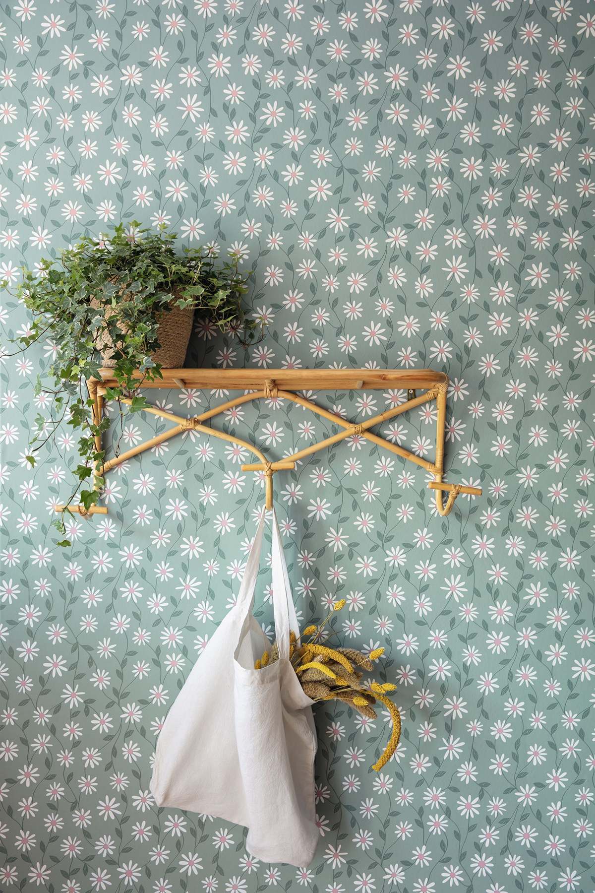 Papier peint Vintage Fleur Anna vert de gris rose - Essentiel de Casélio | Réf. ETL103127070