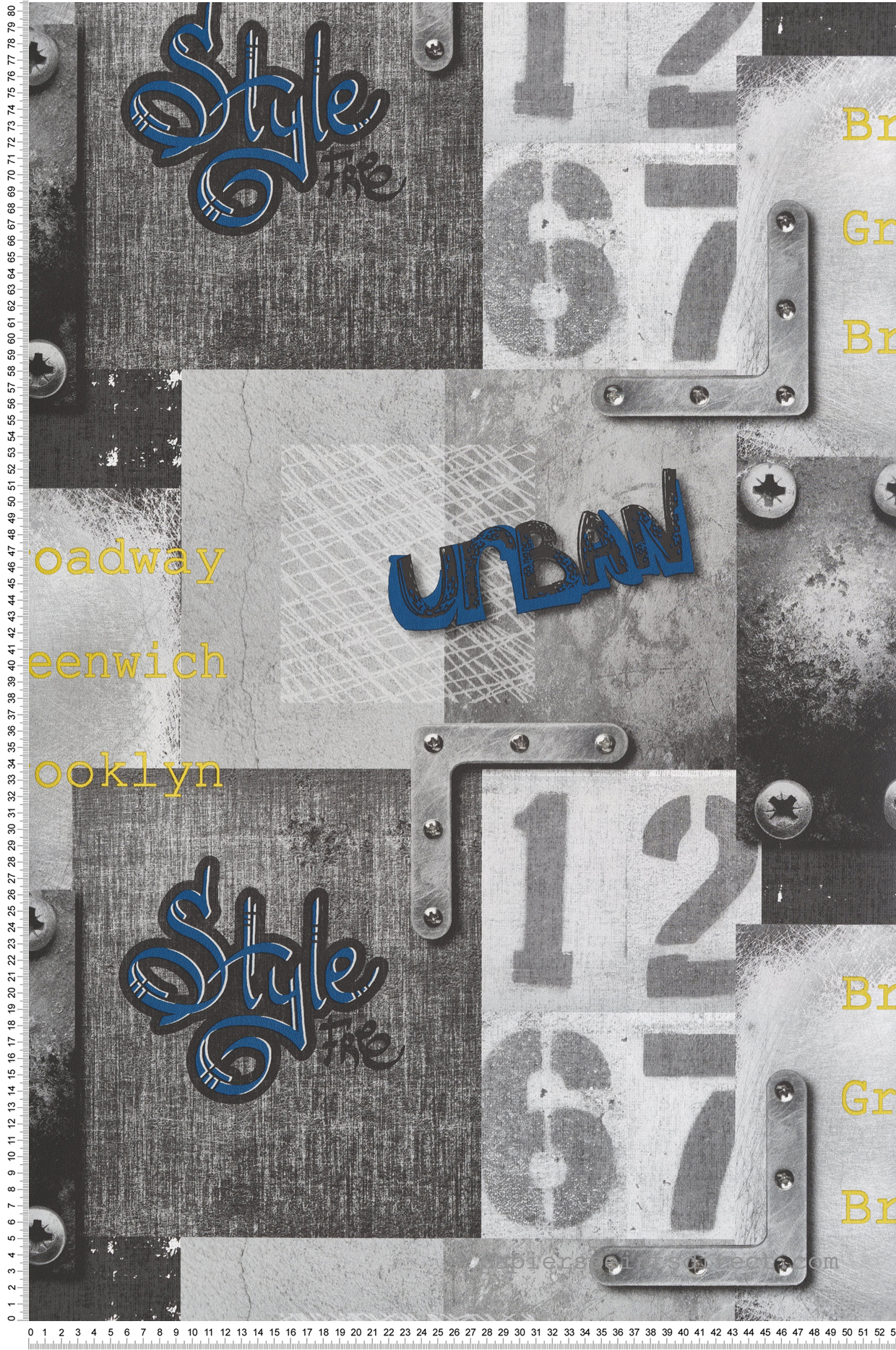 Papier peint Patchwork Plaques Industrielles gris bleu - Les Aventures de Lutèce | Réf. LTC-11201701