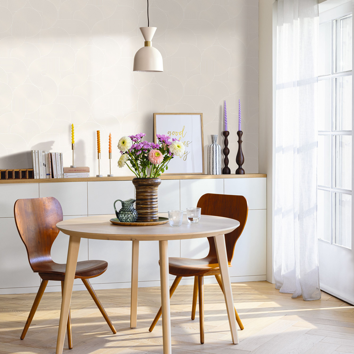 Papier peint Spirale Graphique Cercle gris souris beige - Graphic de Casélio AMB2 | Réf. GPC105510999