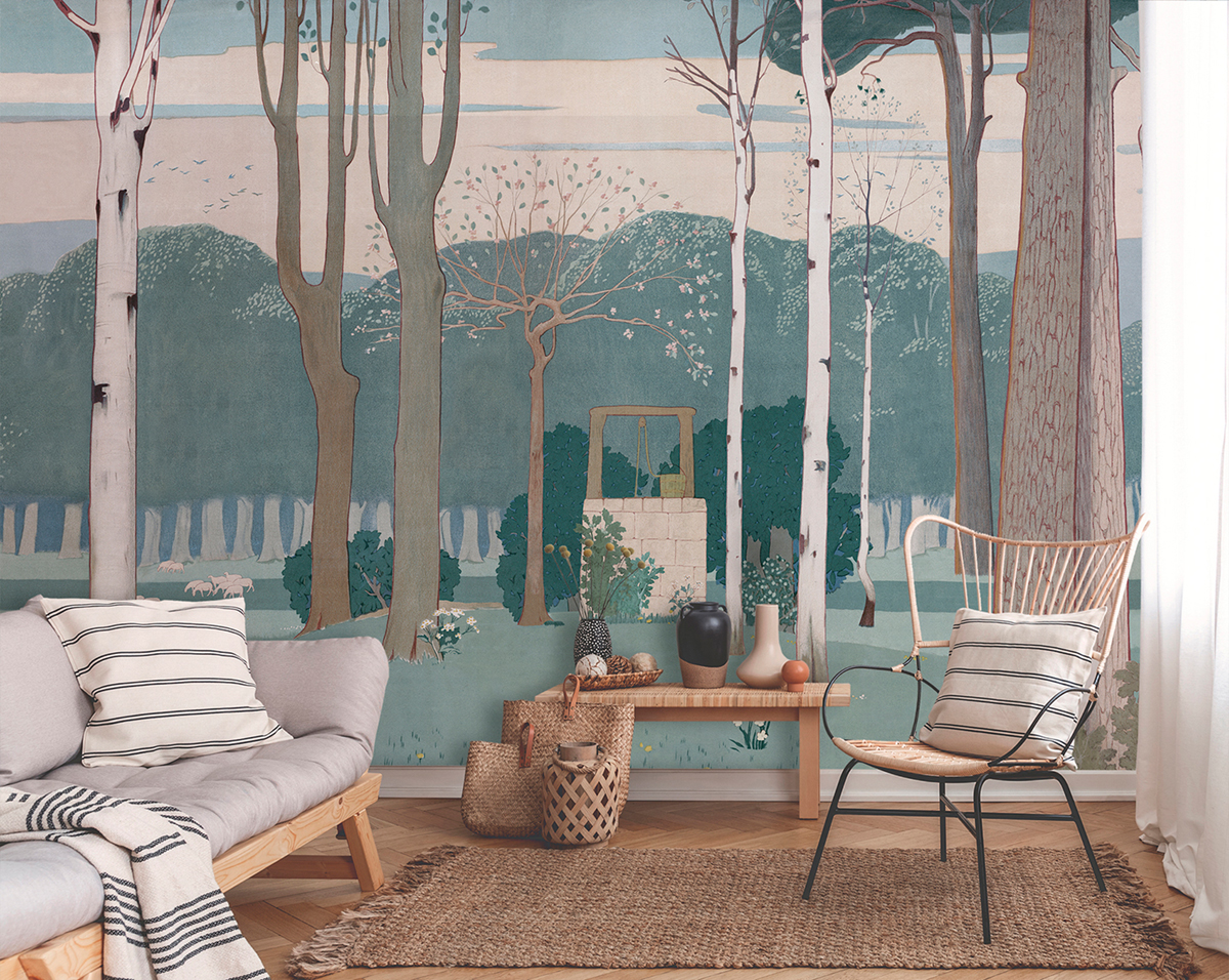 Papier peint panoramique Nature Puits Country bleu - Panorama 2 de Lutèce | Réf. LTC-PAN1492C