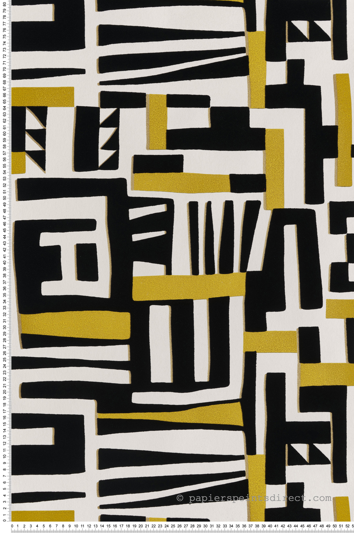 Papier peint Géométrique Zawaya Velours Flock moutarde noir - Irisa d'Osborne & Little | Réf. OSB-W7851-01