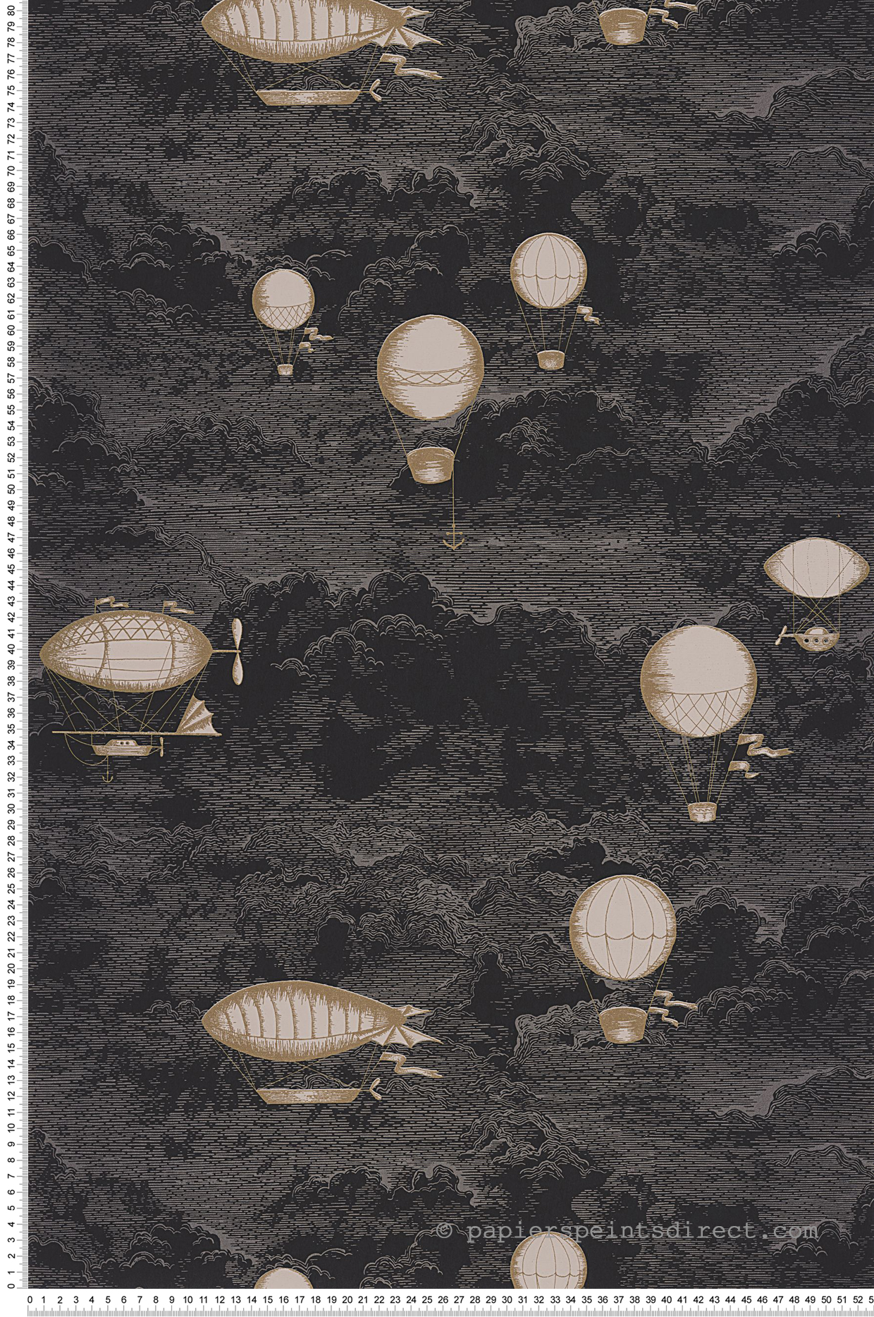 Papier peint Nuage et Mongolfière Expedition noir et doré - Voyage Onirique de Casadéco | Réf. ONIR87289917
