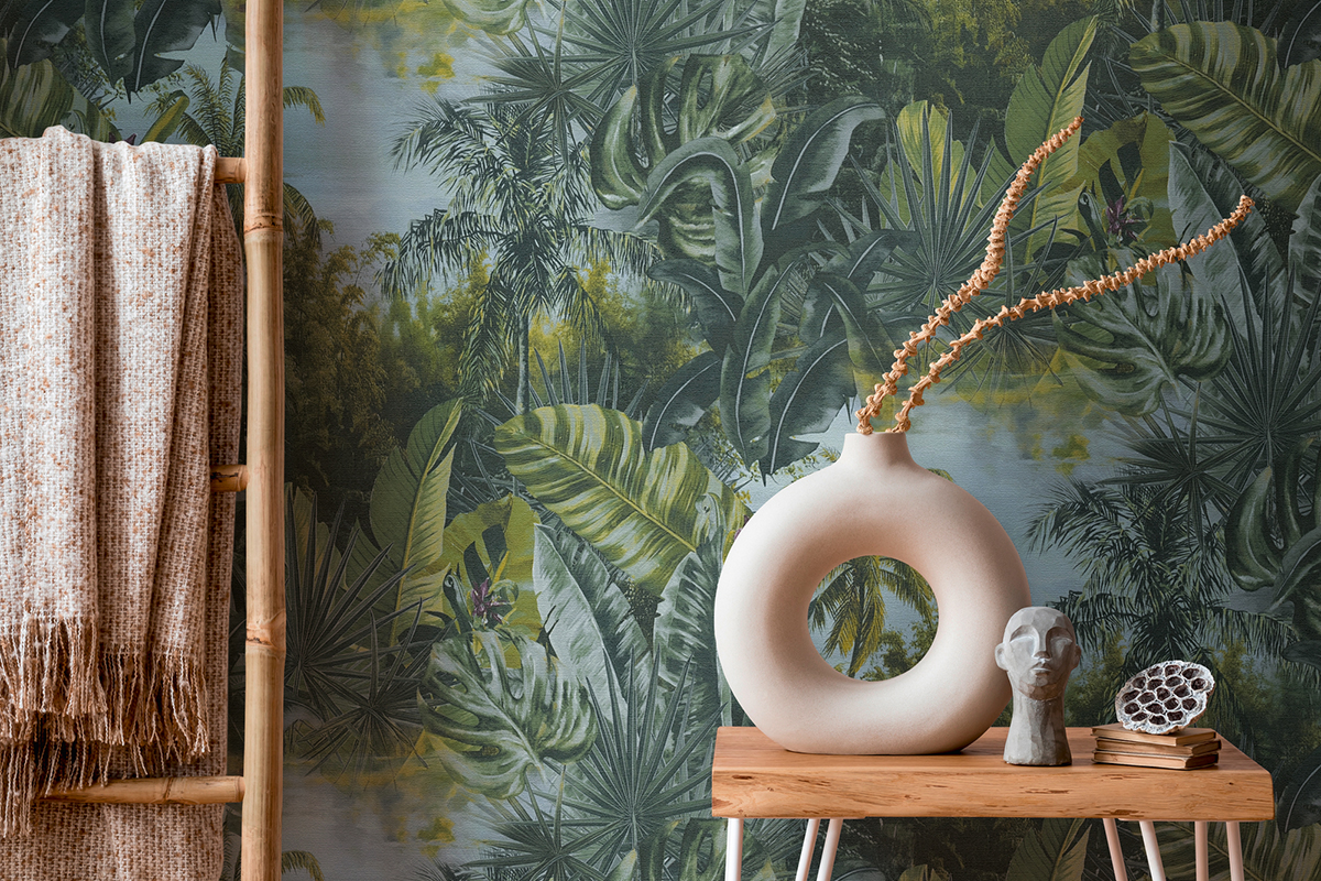 Papier peint Jungle et Feuillage bleu et vert - My Home My Spa d'A.S. Création | Réf. SP15827