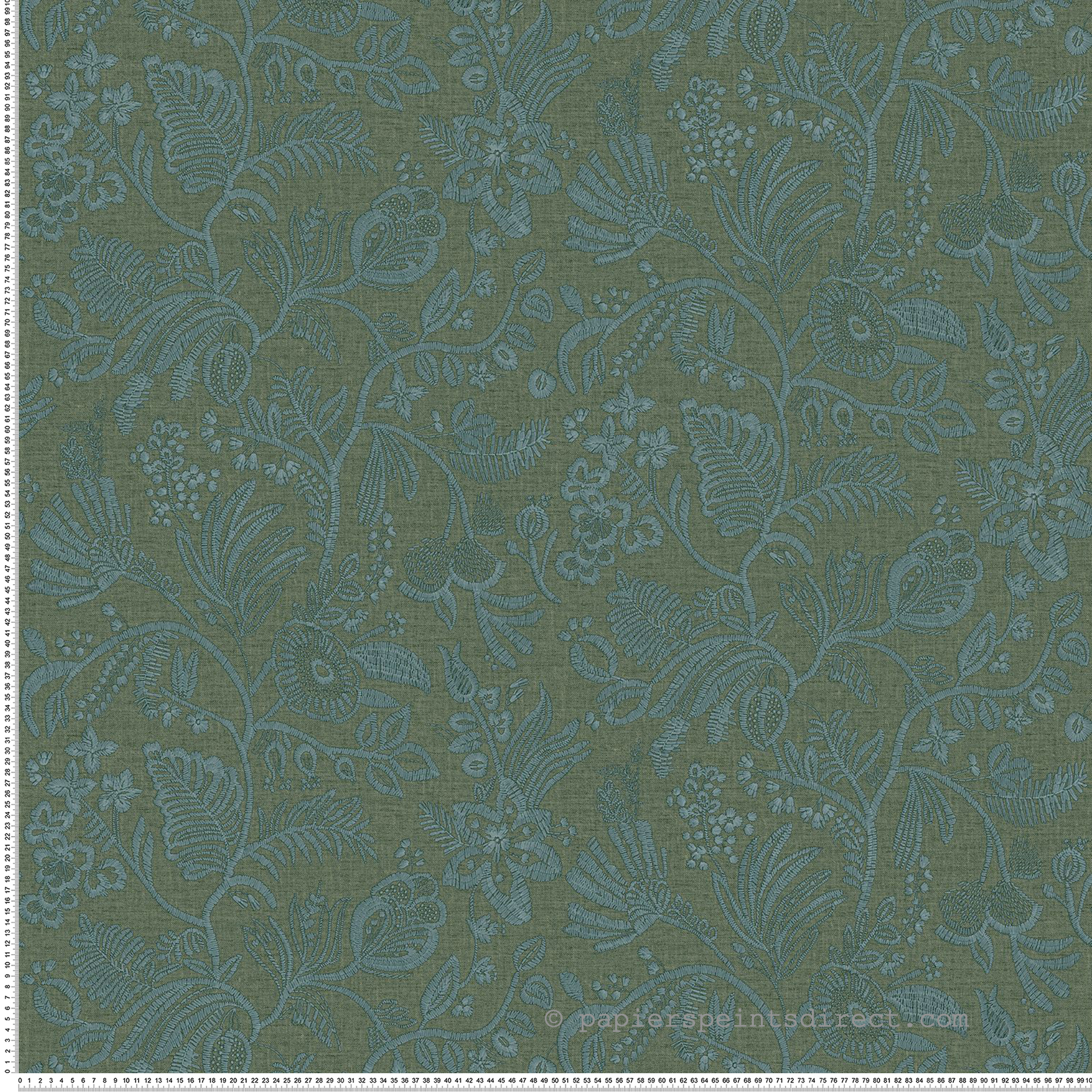 Papier peint Brodé Floral Pastel émeraude - Broderies de Casamance | Réf. CAS-76961018