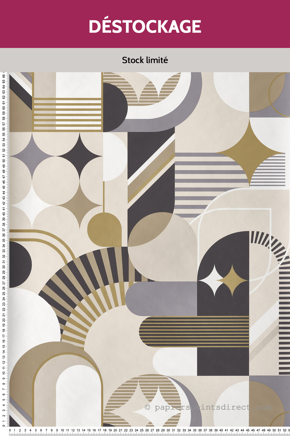 Papier peint Destockage - Géométrique Vintage beige et doré - Pop d'Ugépa
