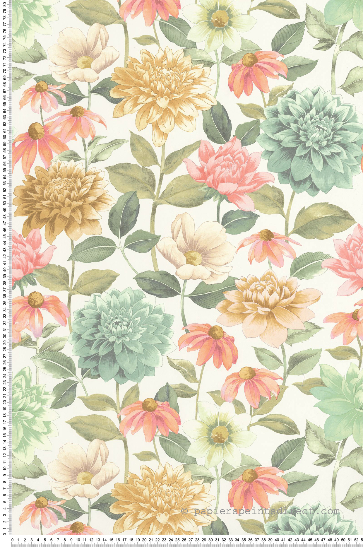 Papier peint Fleurs Dahlia Bouquet vert bleu - Gardens de Casadéco | Réf. GADN87660528