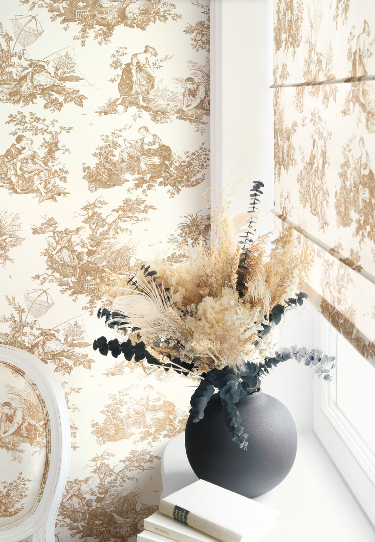 Papier peint Scene D'Été camel - Les Belles Toiles De Jouy 2 de Casadéco AMB3 | Réf. BTJD87911318