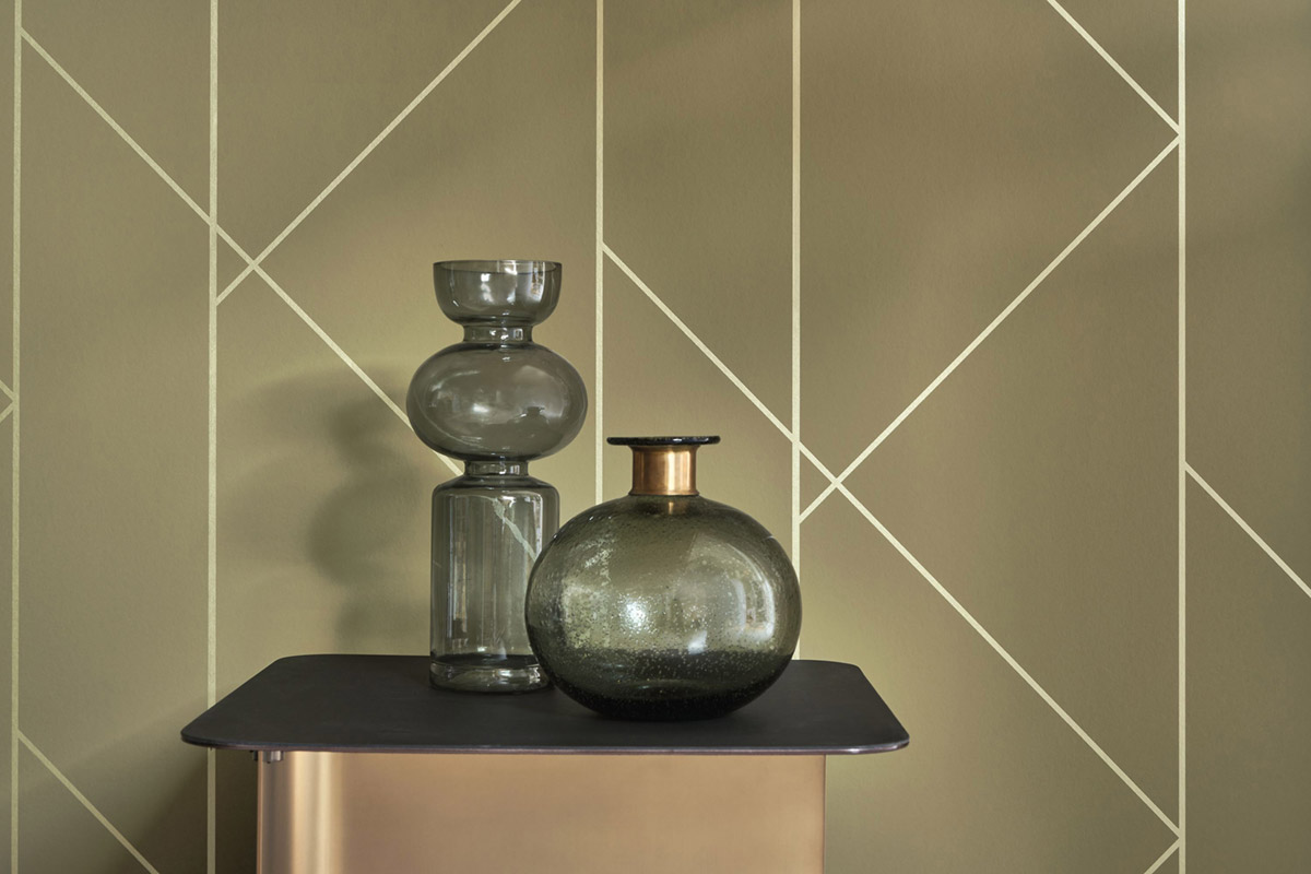 Papier peint Géométrie Pure Métallisé vert olive - Alchimie de Casadéco AMB2| Réf. ALMI89907200