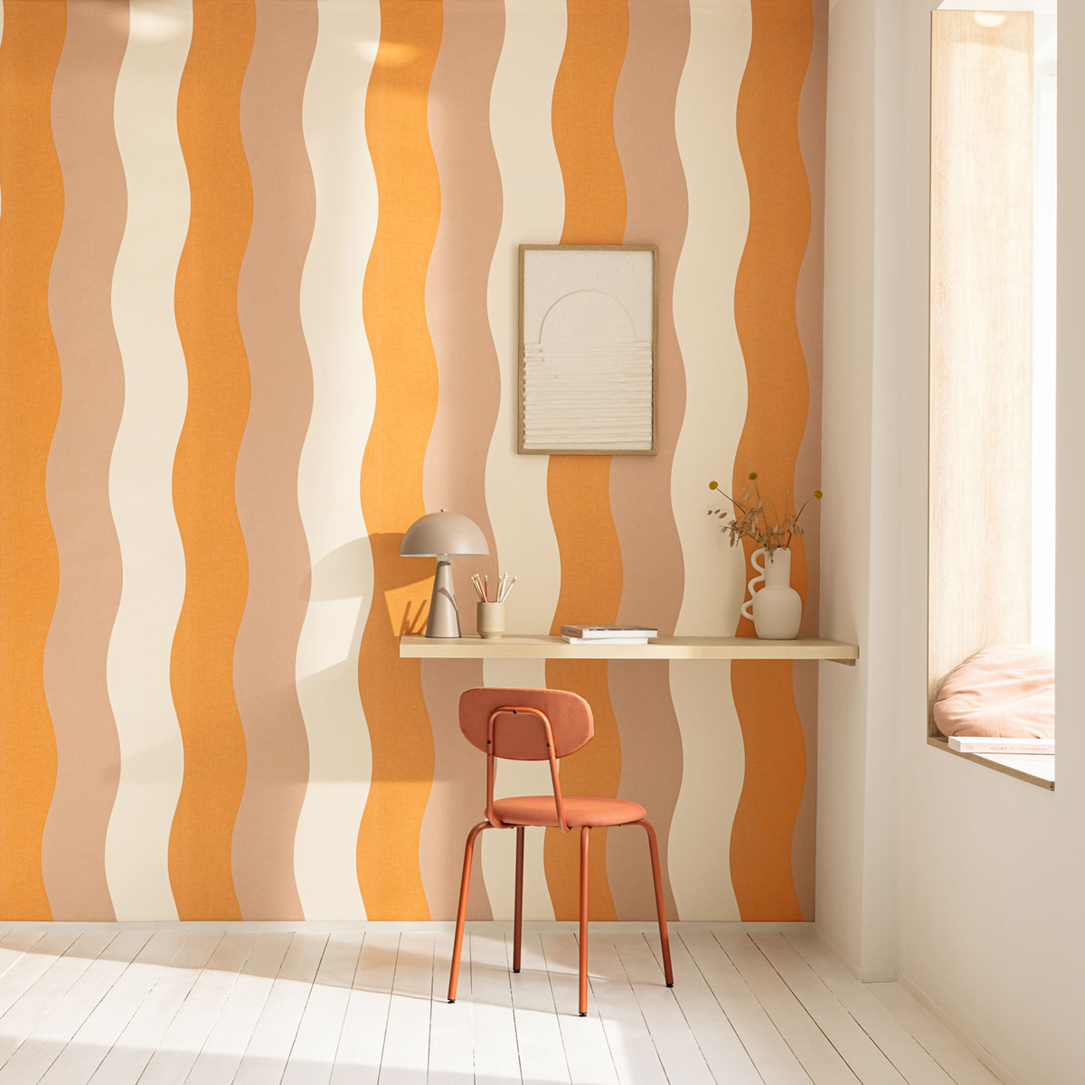Papier peint Vague Rayure Sandy orange rose - Twist de Casélio | Réf. TST106473044