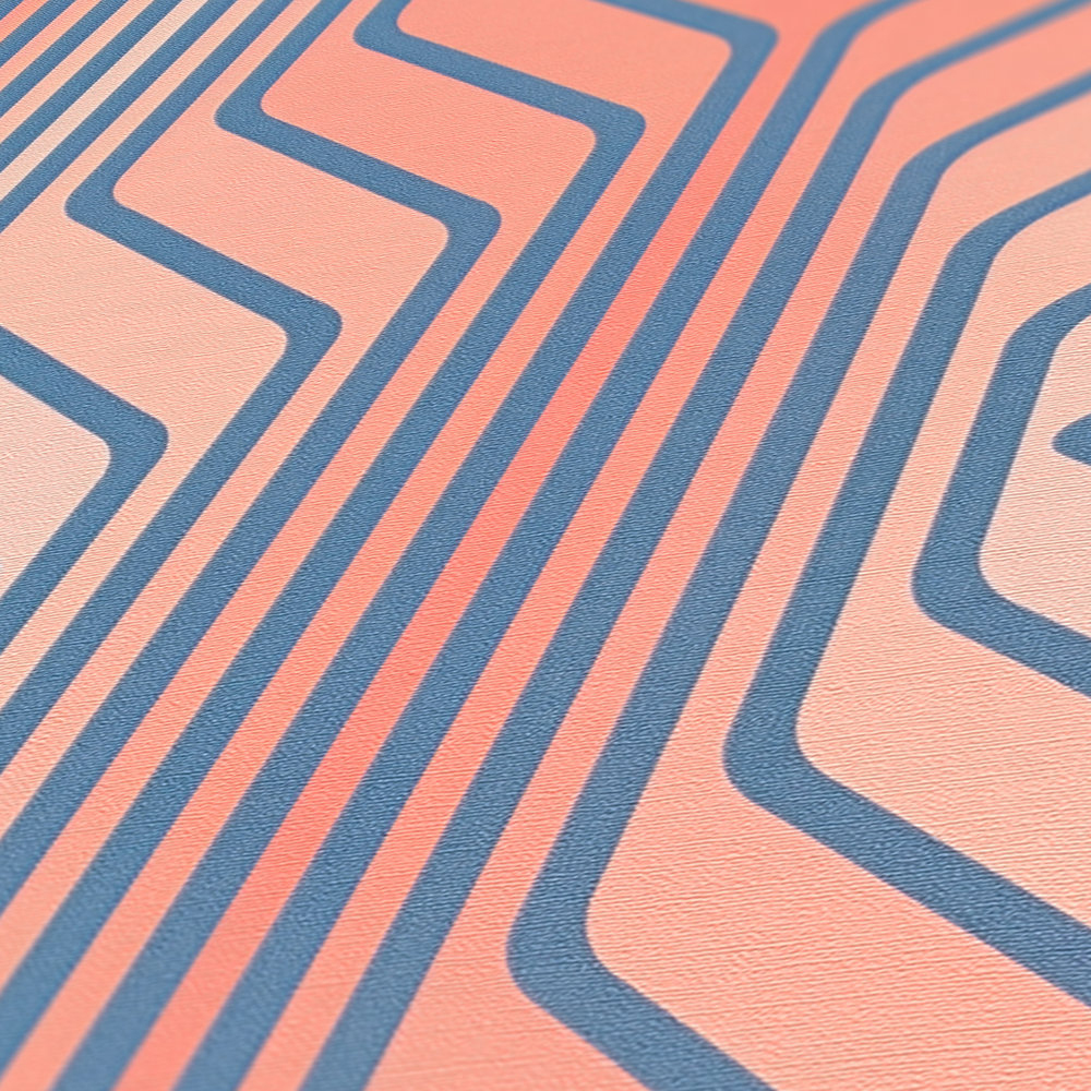 Papier peint Géométrique Années 70 corail bleu - Retro Chic d'A.S. Création AMB4 | Réf. AS-395322