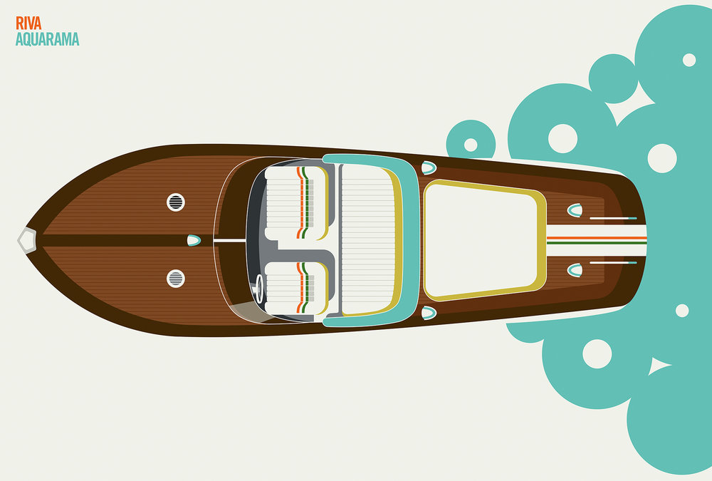 Papier peint panoramique Retro Pop Bateau Riva - Référence DD120145 - Intissé 200g/m2 - Standard 400 x 270