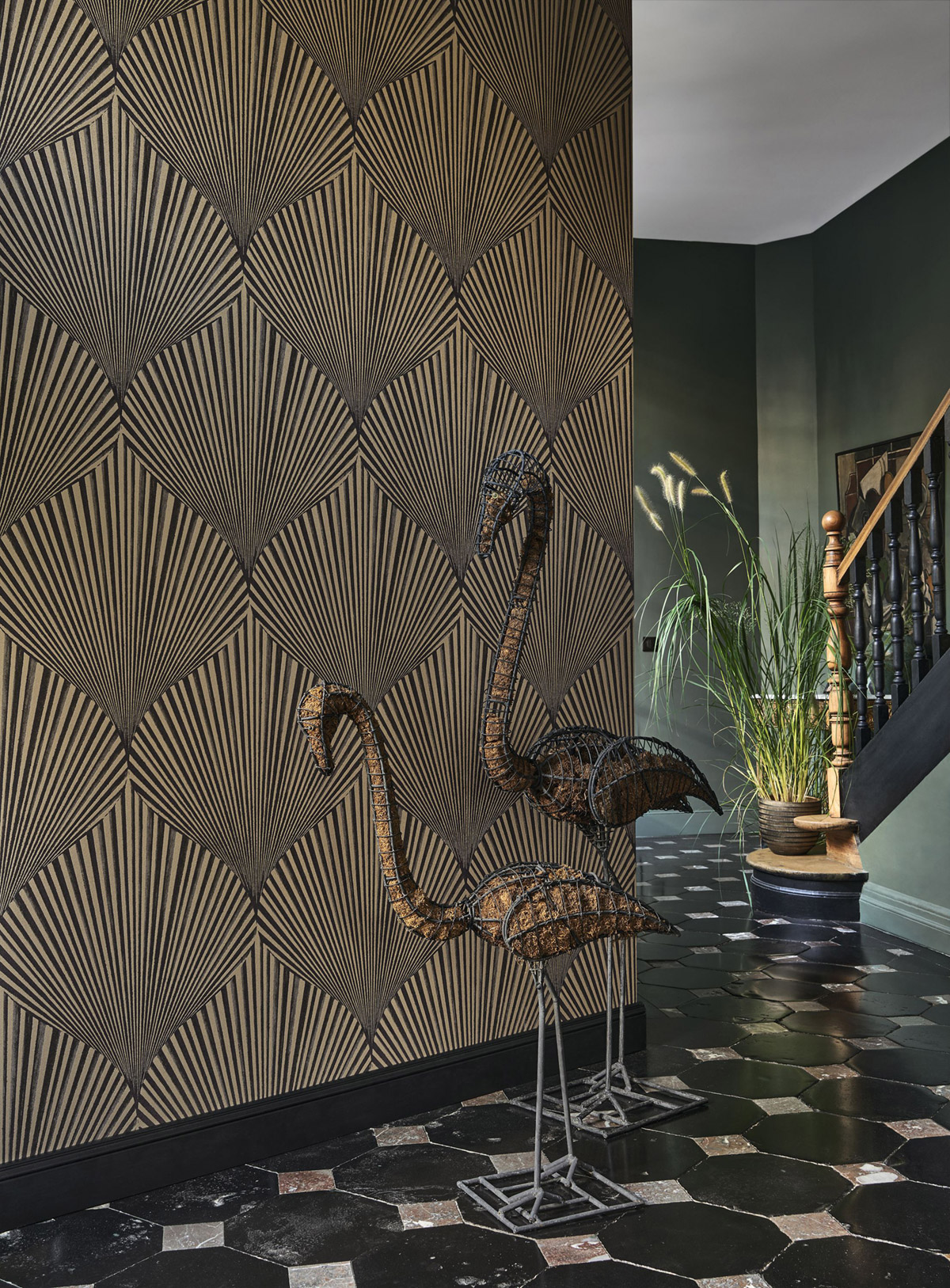 Papier peint Feuille Coquillage Semiramis noir doré - Babylone de Casadéco | Réf. BBLN89769365