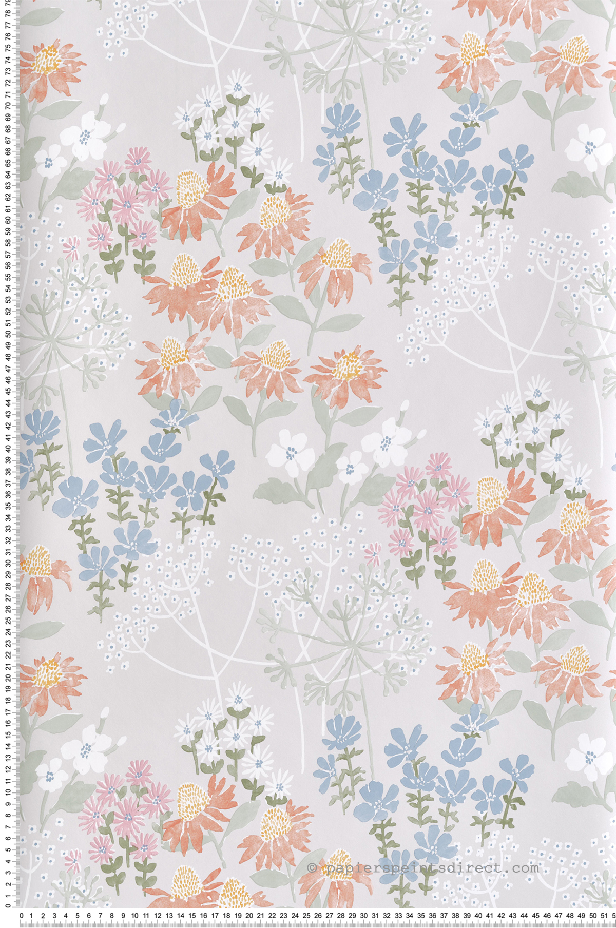 Papier peint Floral Champs Cultivate saumon bleu - Harmony de Lutèce | Réf. LTC-FD27020