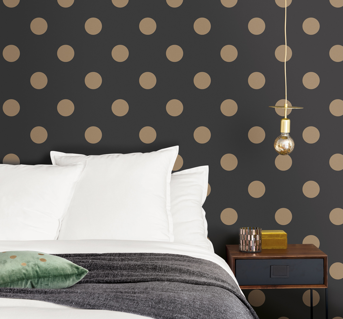 Papier peint Gros pois Fullmoons noir et doré - Moonlight de Casélio | Réf. MLG101212092