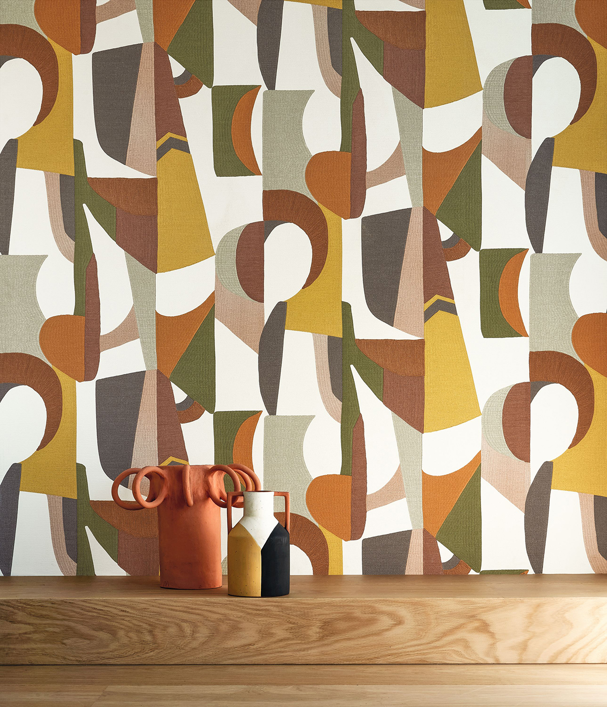 Papier peint Géométrique Abstrait blanc et jaune - L'Atelier de Casamance | Réf. CAS-75460508