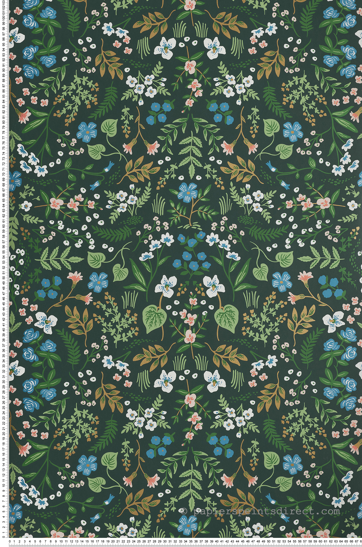 Papier peint Florale Wildwood vert forêt - Rifle Paper Co. d'Initiales | Réf. INI-RI5156