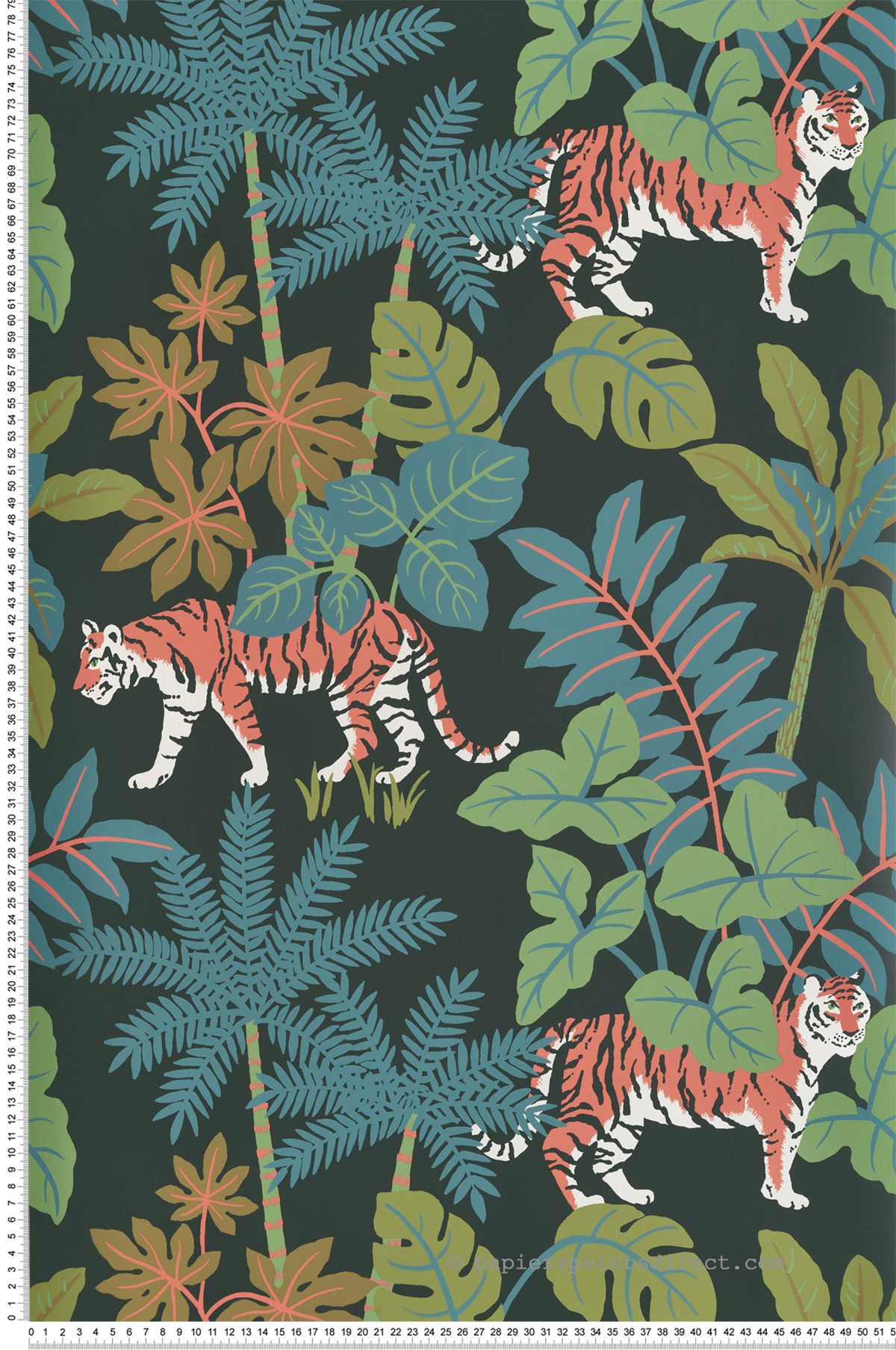 Papier peint Jungle Tigre Caspian vert sombre bleu - Harmony de Lutèce | Réf. LTC-FD27251