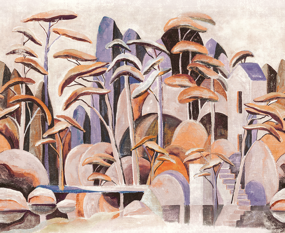 Papier peint panoramique Arbre Stylisé Cerreto violet - A, B et C H260 - Wall Designs IV de Masureel | Réf. MAS-DG4ILA304X-260