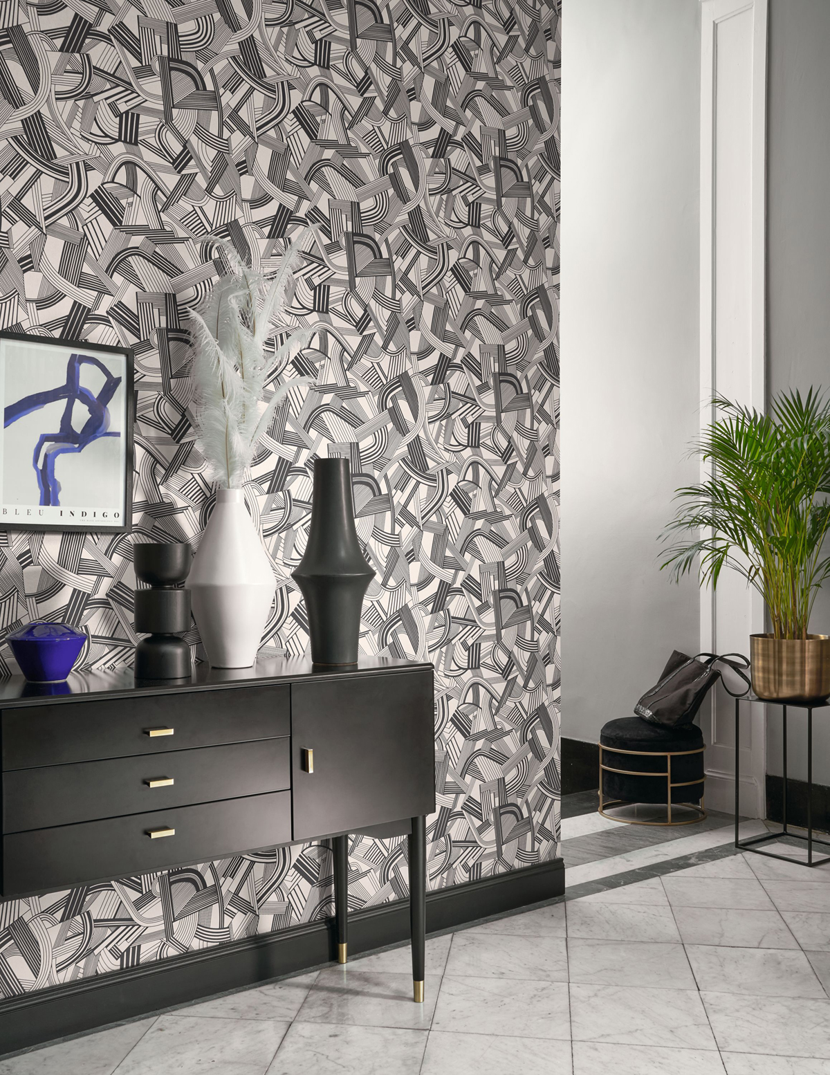 Papier peint Graphique Music Hall argenté noir - Twenties de Casadéco | Réf. TWNT88699191