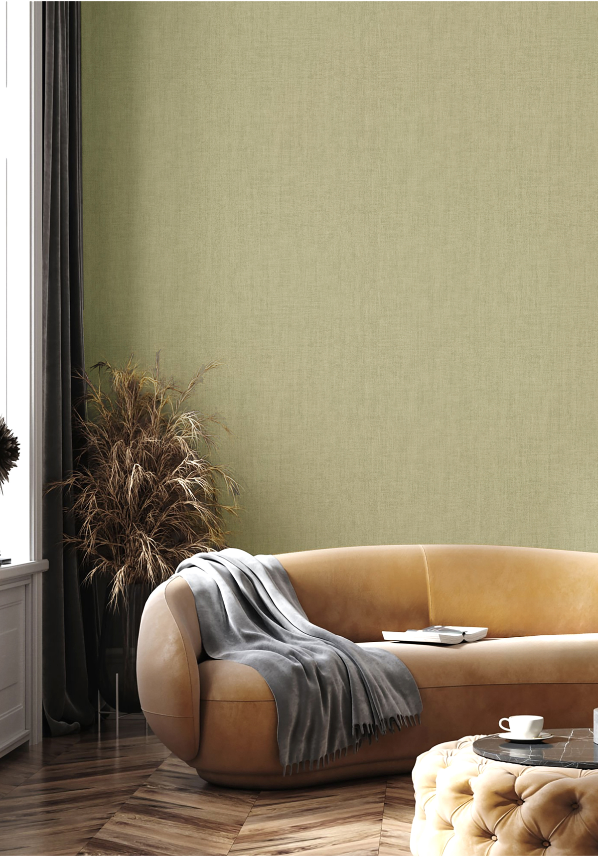 Papier peint Uni Lin vert amande - Maison Paradis de Lutèce | Réf. LTC-MP15585