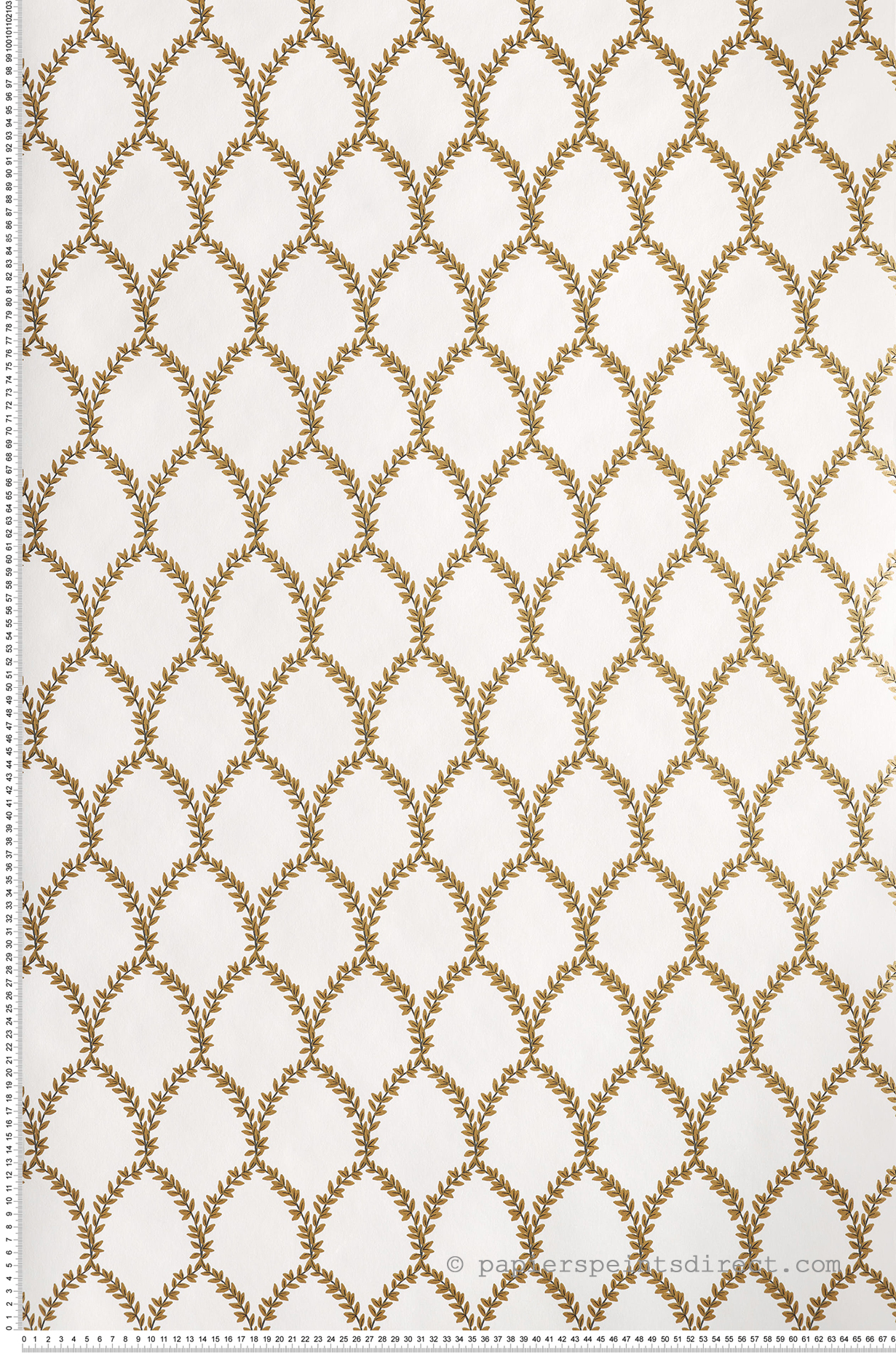 Papier peint Couronne Laurier blanc/doré- Rifle Paper Co. d'Initiales | Réf. INI-RI5176