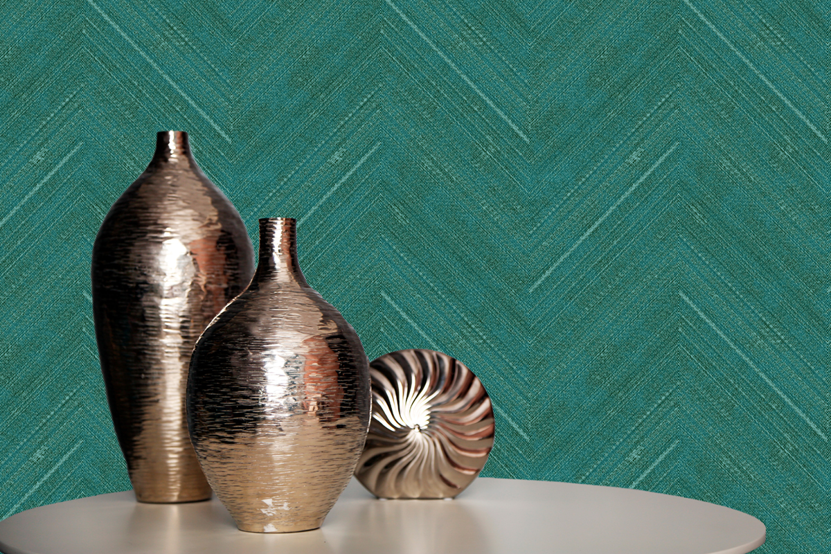 Papier peint Tissage Chevron bleu paon - Shamal de Montecolino | Réf. MC-NHW1020