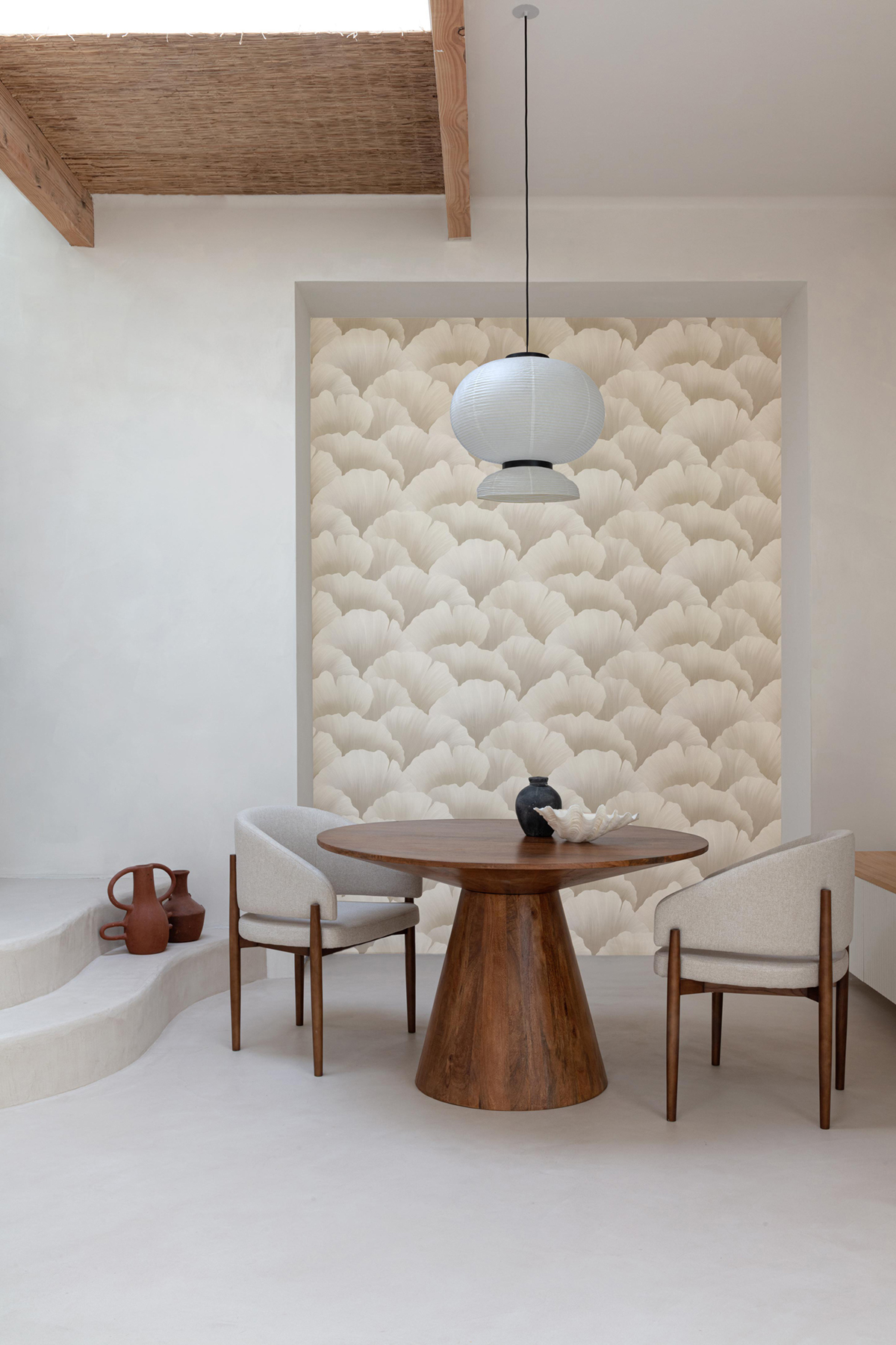 Papier peint Pétale Contemporain blanc grège irisé - Maya de Montecolino | Réf. MC-BZ3011