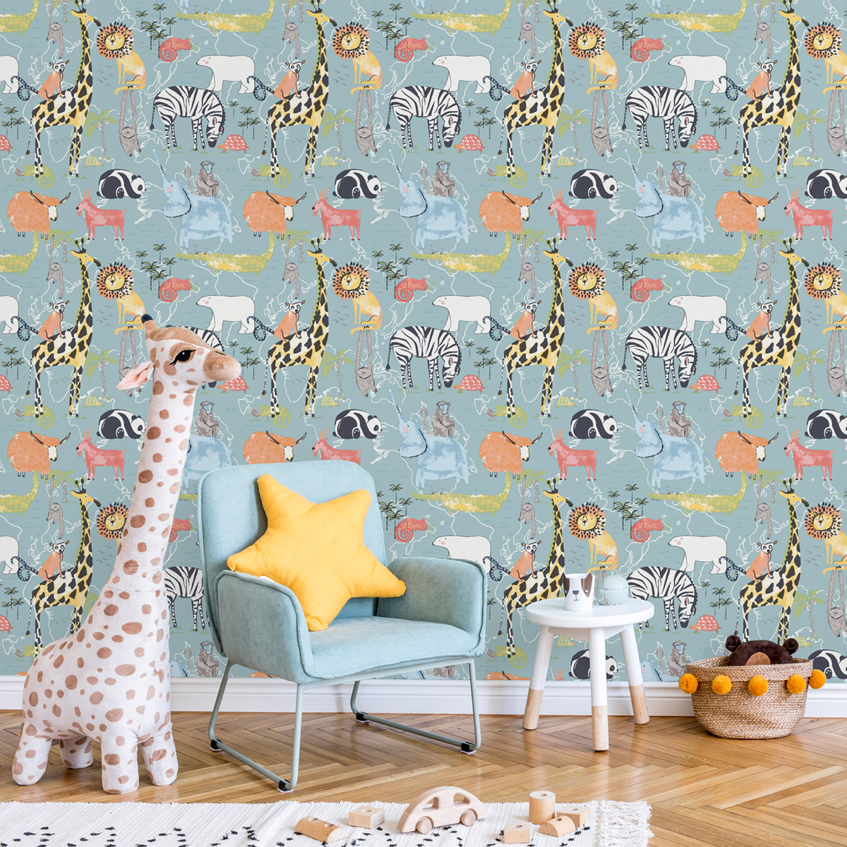 Papier peint Animaux Safari bleu - Imagine de Lutèce AMB2 | Réf. LTC-DL27541