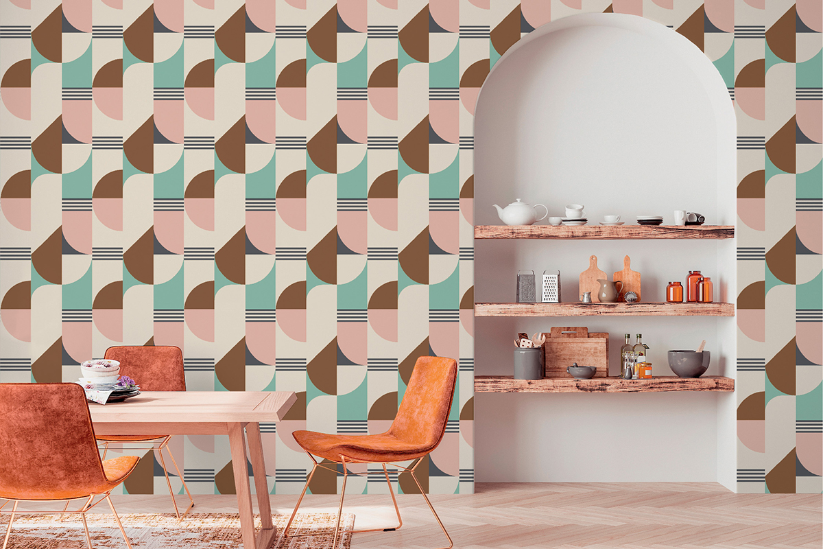 Papier peint Graphique Bauhaus rose et brun - Arty de Lutèce | Réf. LTC-51210713