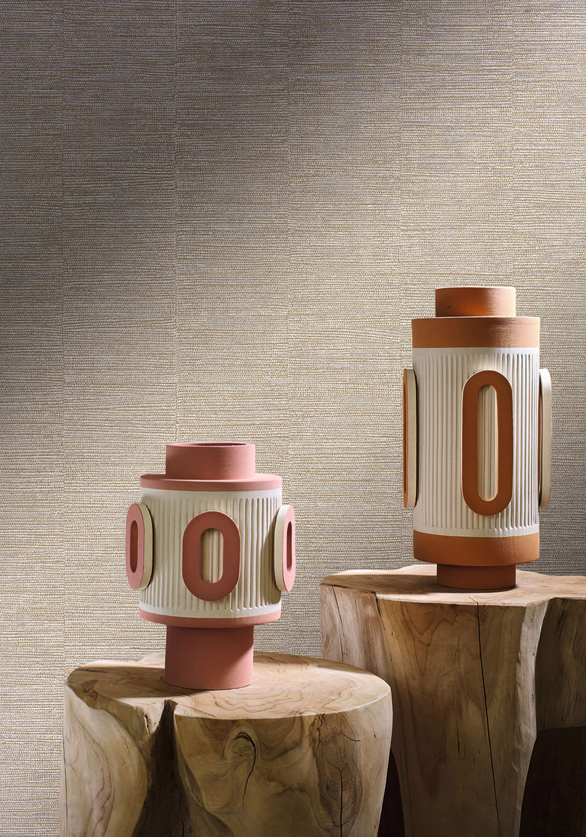 Papier peint Effet Tissu Scandium beige argenté - Cérame de Casamance | Réf. CAS-B75031834