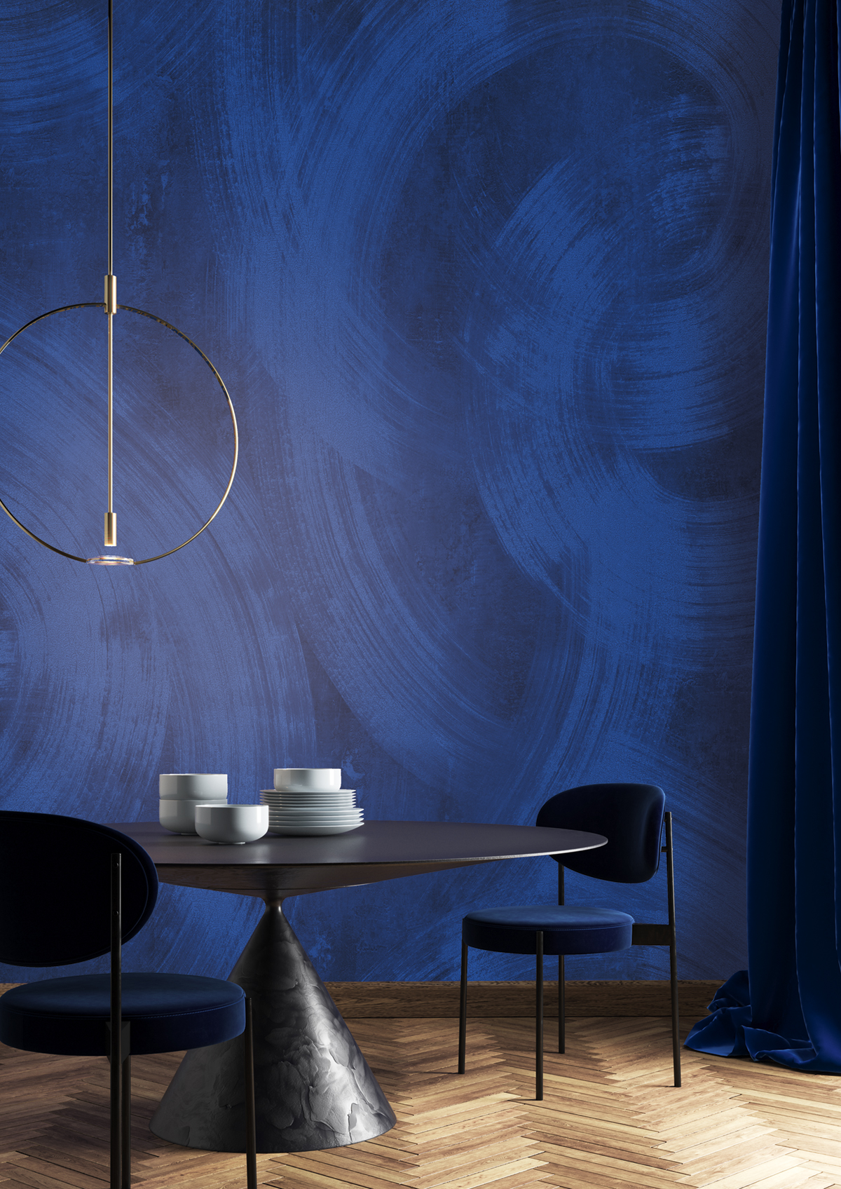 Papier peint panoramique Cercles Contemporain Charly bleu roi - D H260 - Wall Designs IV de Masureel | Réf. MAS-DG4CHA1044-260