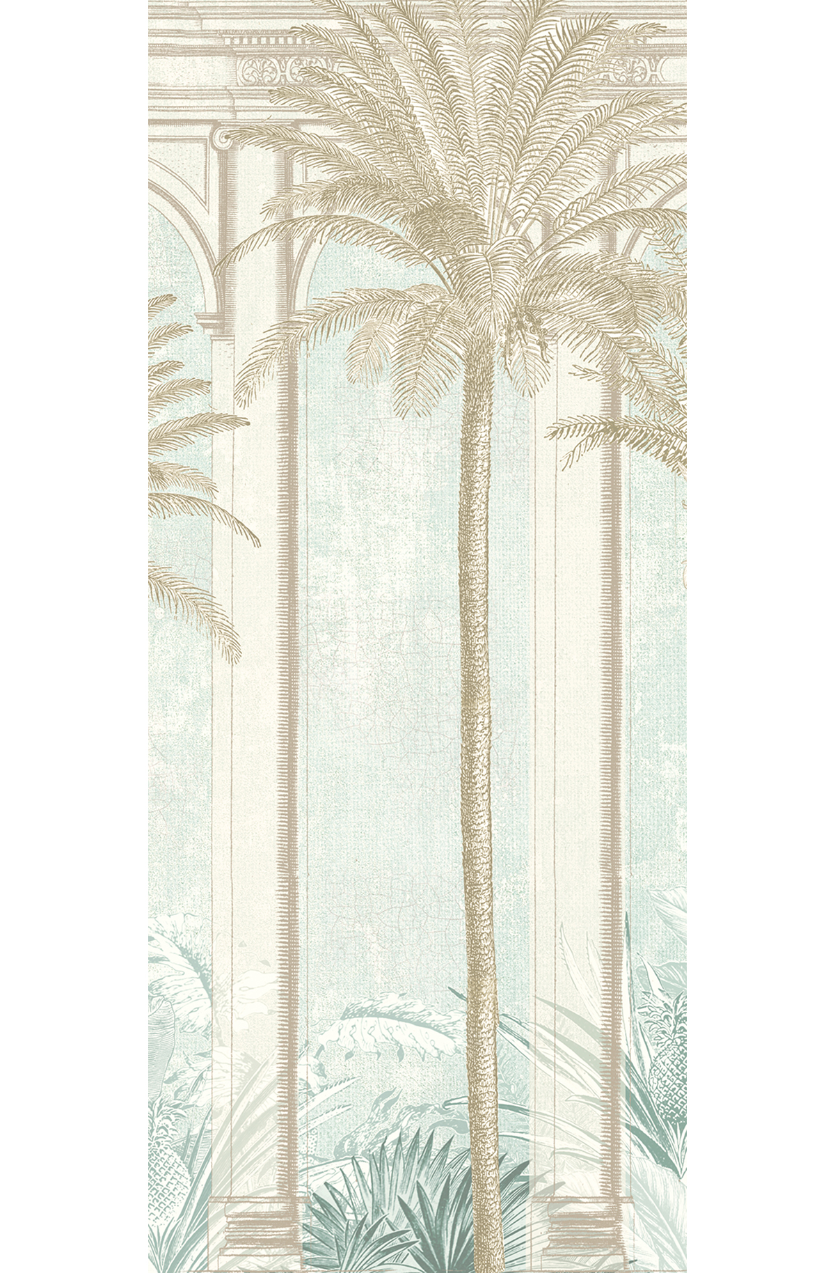 Papier peint panoramique Arcade Palmier Habana vert d'eau - B H300 - Havana de Masureel | Réf. MAS-DGHAV1042
