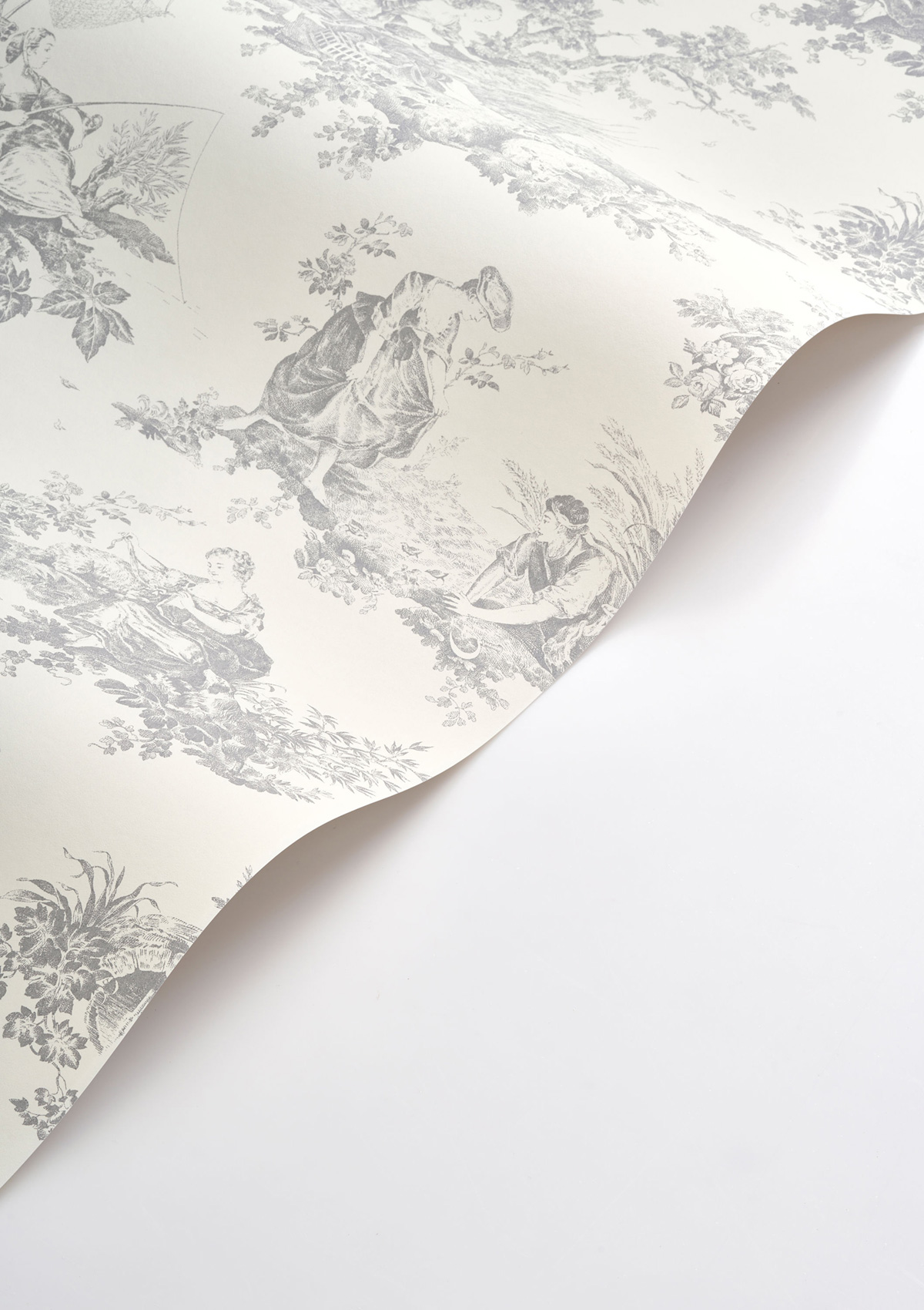 Papier peint Scene D'Été gris perle - Les Belles Toiles De Jouy 2 de Casadéco VAGUE | Réf. BTJD87919103