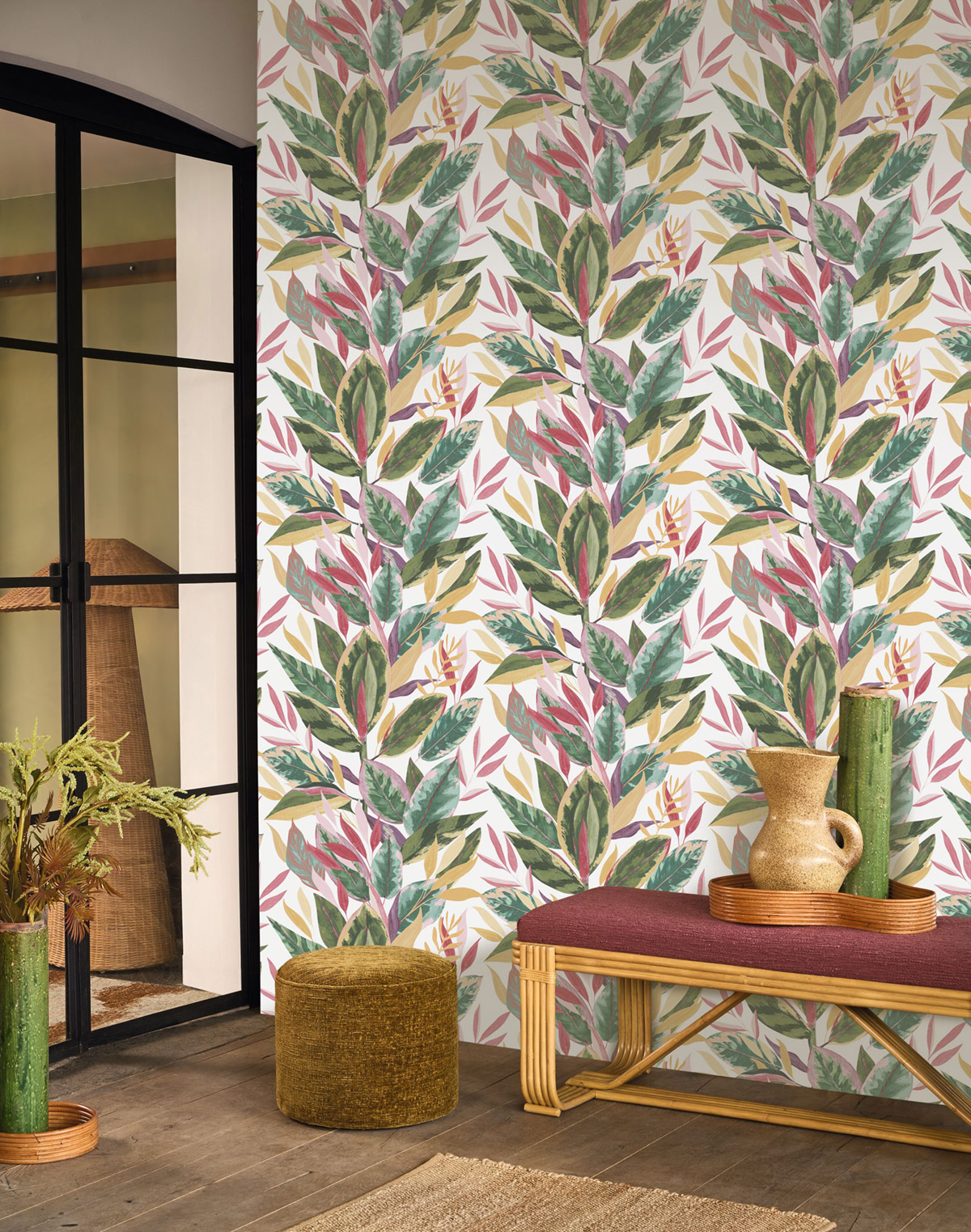 Papier peint Ficus Feuille fuchsia - Rio de Casadéco | Réf. RIOC201814218