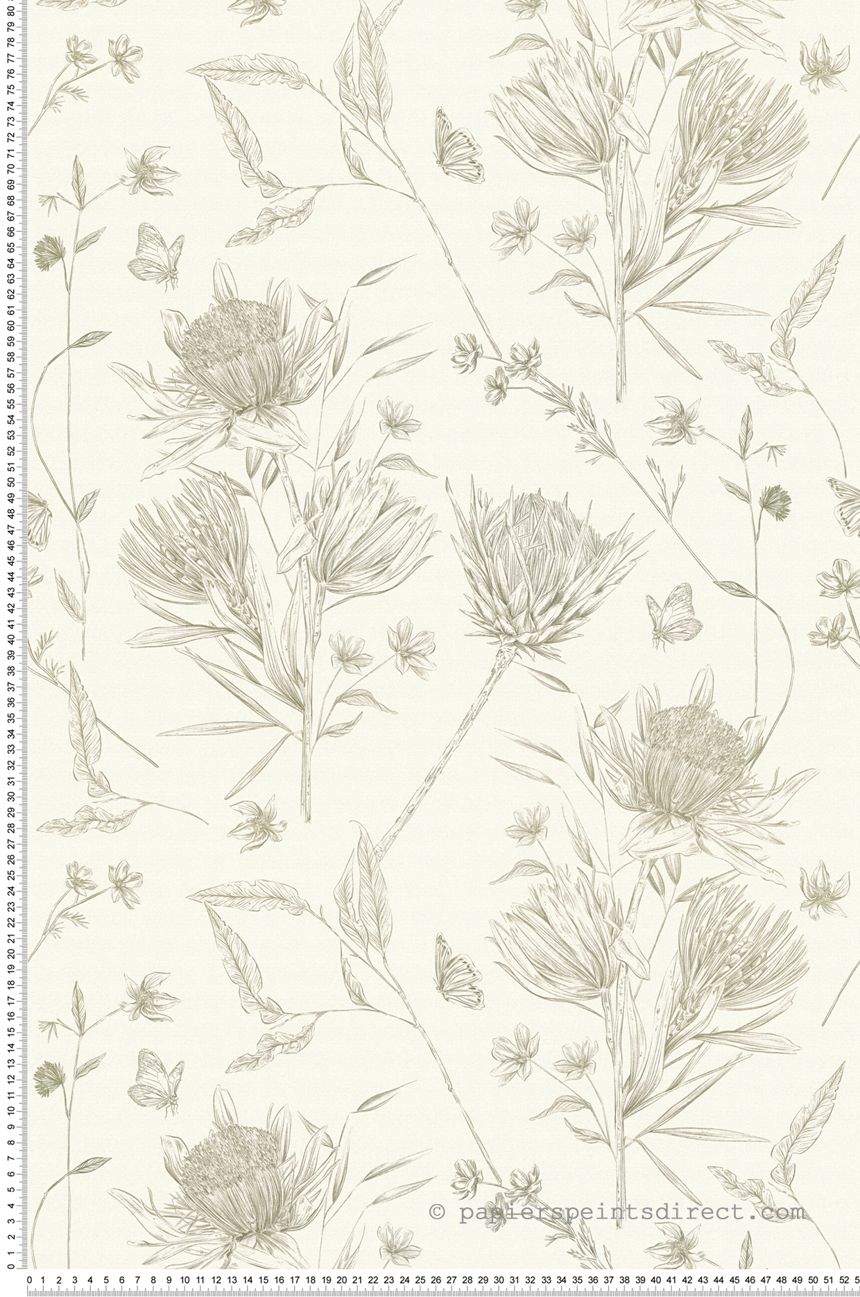 Papier peint Fleur Papillon Croquis vert blanc - Drawn Into Nature de Livingwalls | Réf. 39427-3
