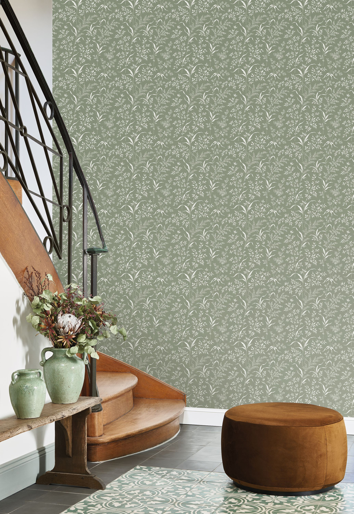 Papier peint Champ d'Herbe vert céladon - Soliflore de Casadéco | Réf. SOLI200286306