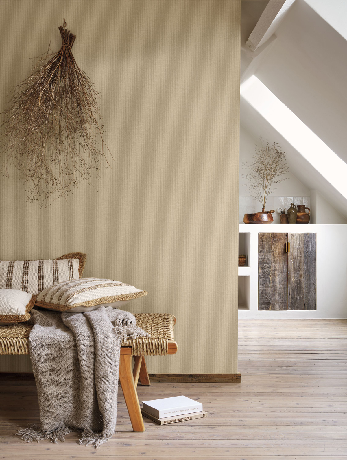 Papier peint Fines Rayures Papier Kraft beige sable - Papercraft de Casadéco | Réf. PAPC89651474