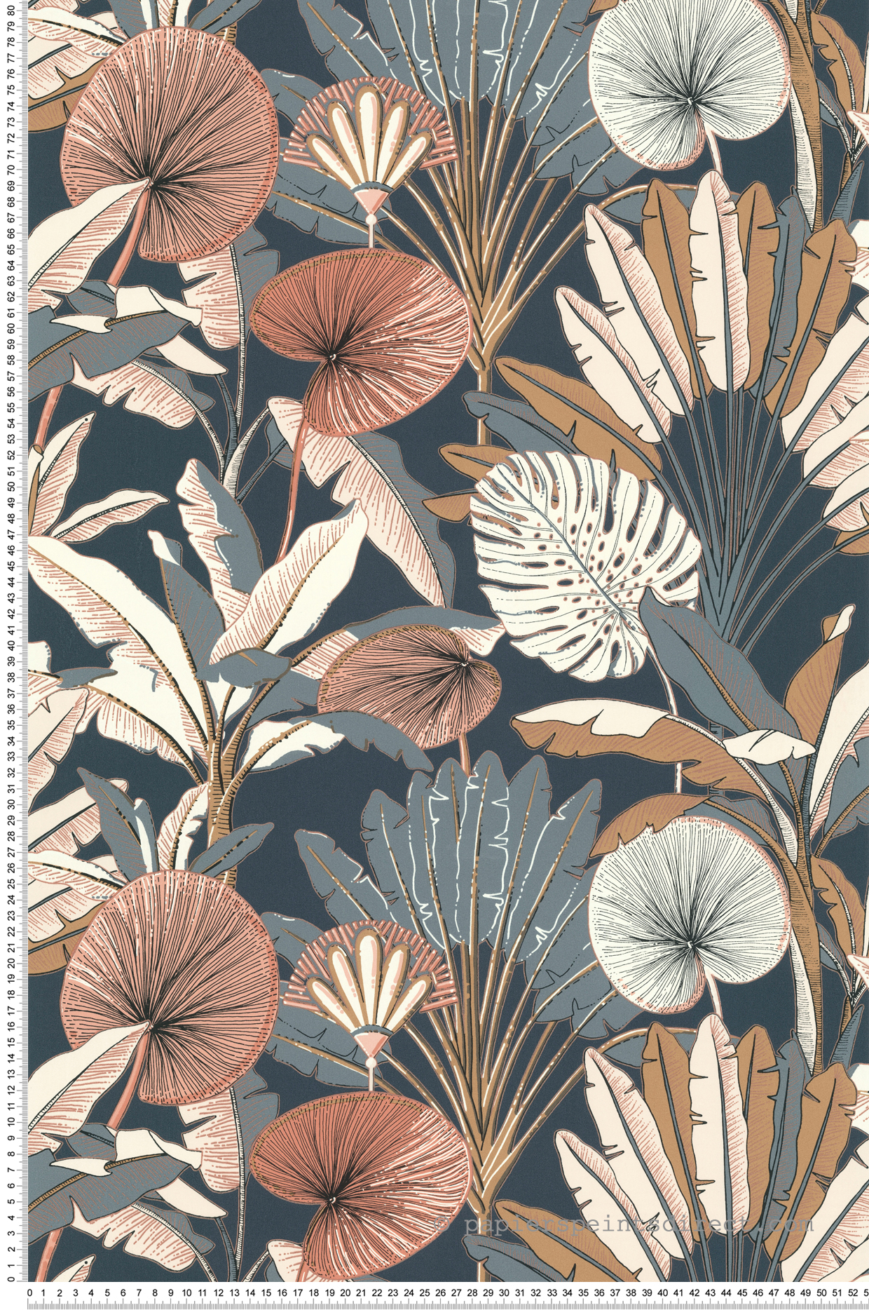 Papier peint Feuille Nénuphar Bananier bleu rose camel - Séjours & Chambres de Lutèce | Réf. LTC-11221001