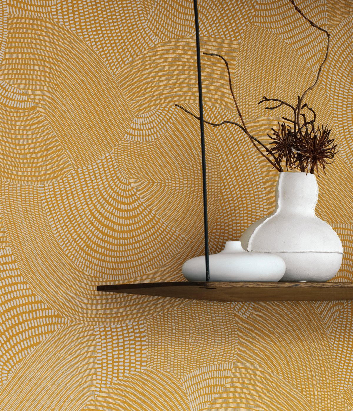 Papier peint ethnique Tjala Jaune Ocre - Nangara de Casadéco AMB | Réf. NANG84412315