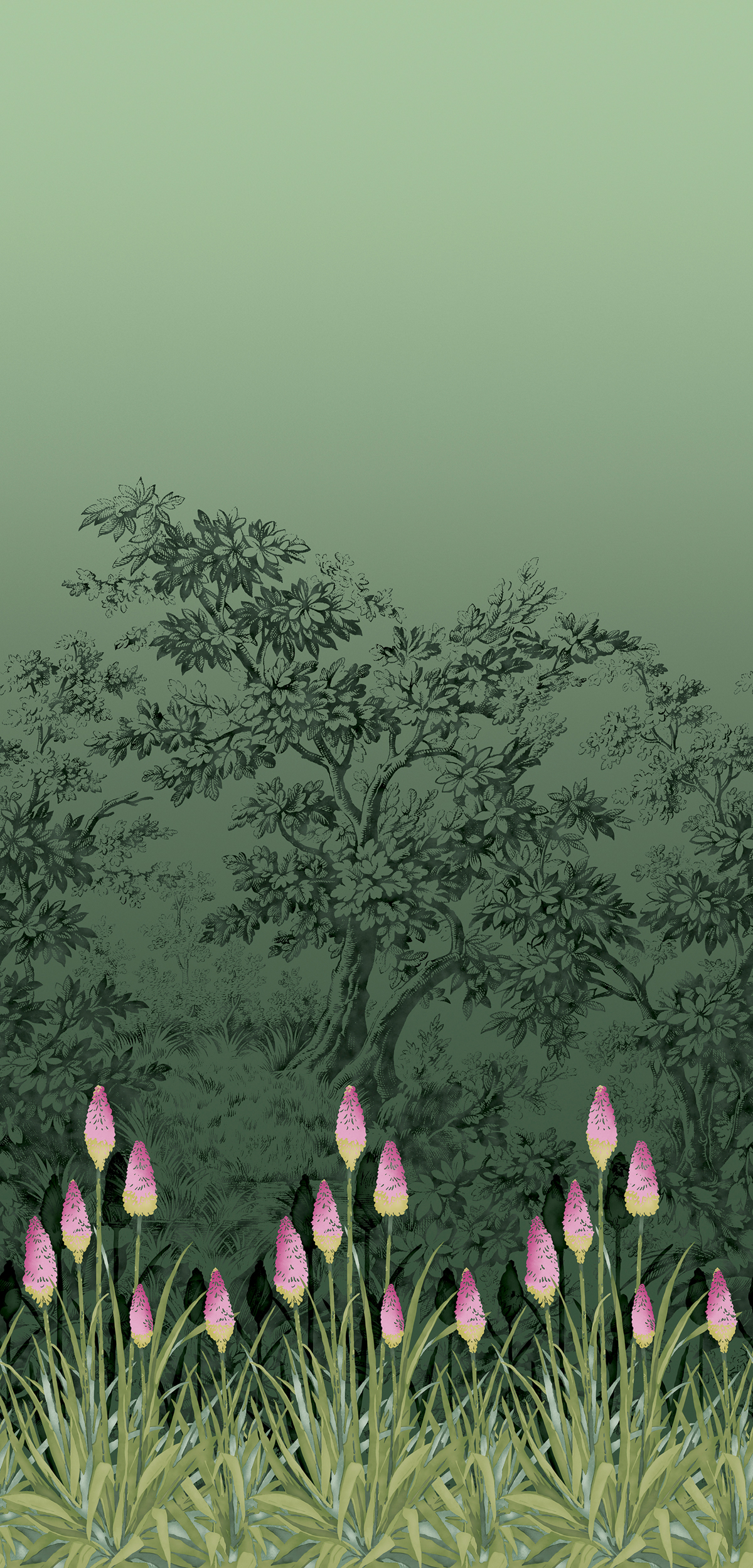 Papier peint Upper Brook St. Night Garden vert - London Wallpapers IV de Little Greene | Réf. 0251UBNIGHT